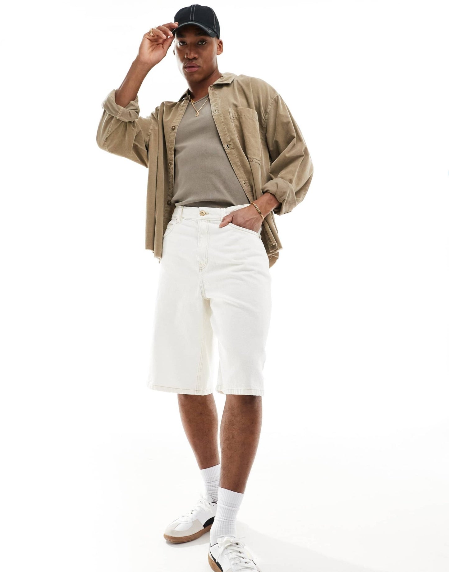 Bershka baggy denim short in ecru - ASOS Sample Sale