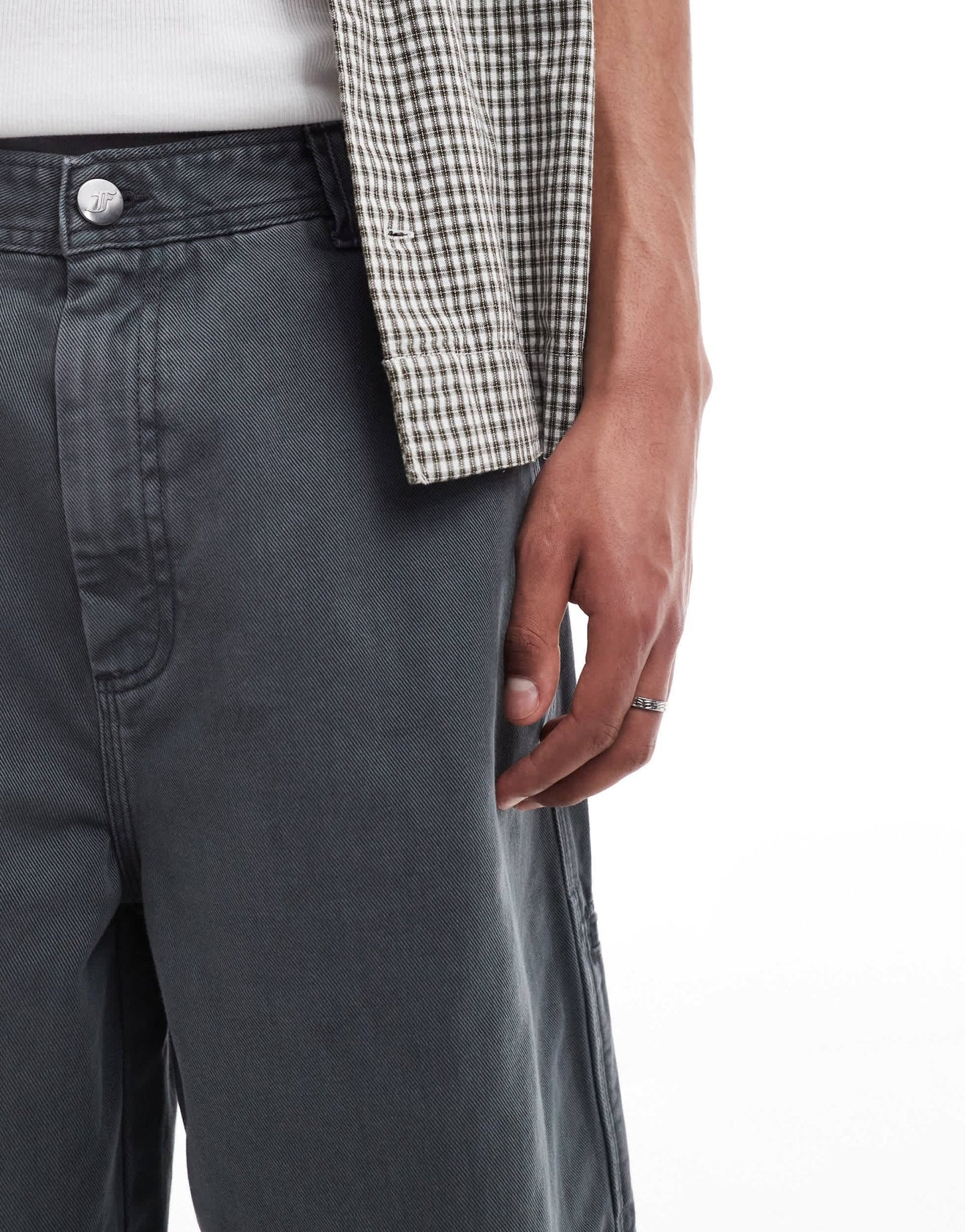 Bershka baggy denim worker short in charcoal grey - ASOS Sample Sale