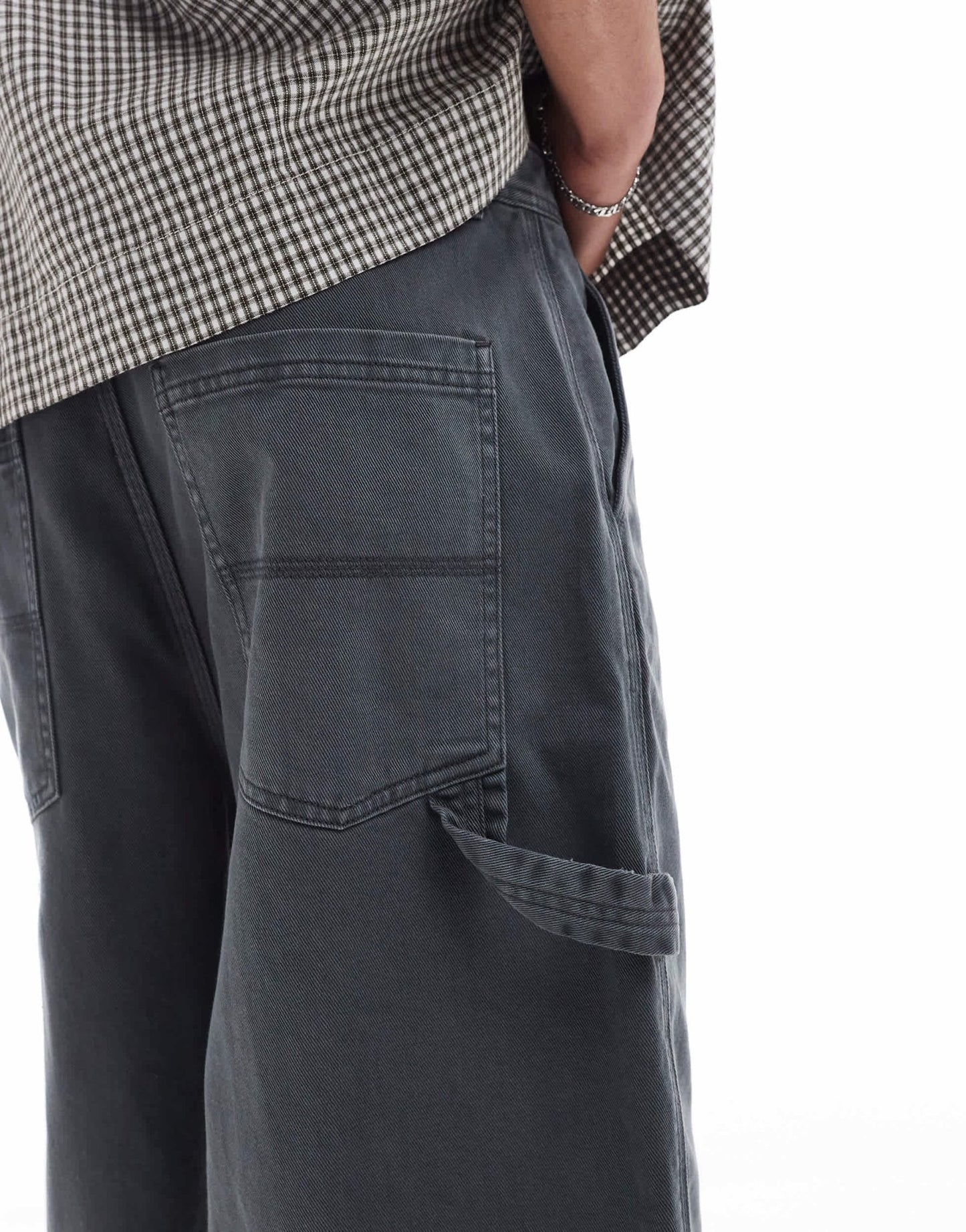 Bershka baggy denim worker short in charcoal grey - ASOS Sample Sale