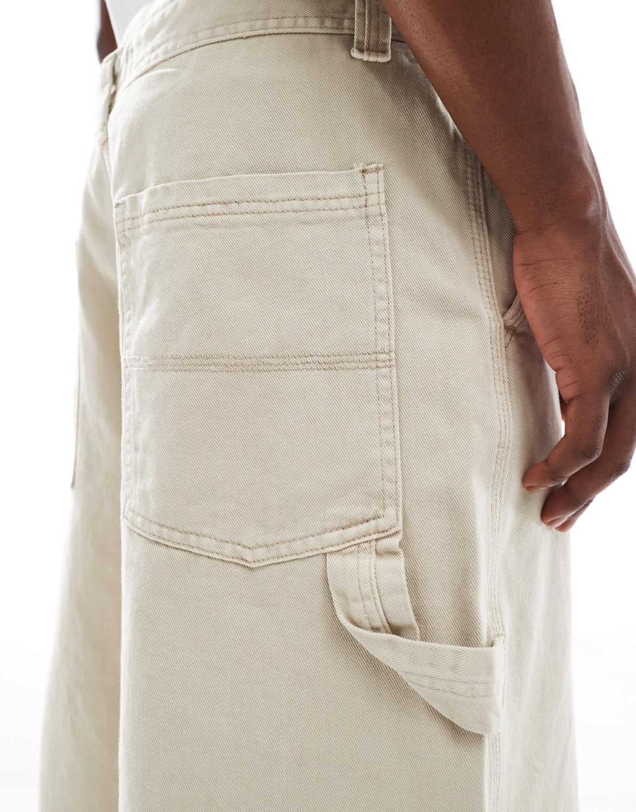 Bershka baggy denim worker short in ecru - ASOS Sample Sale