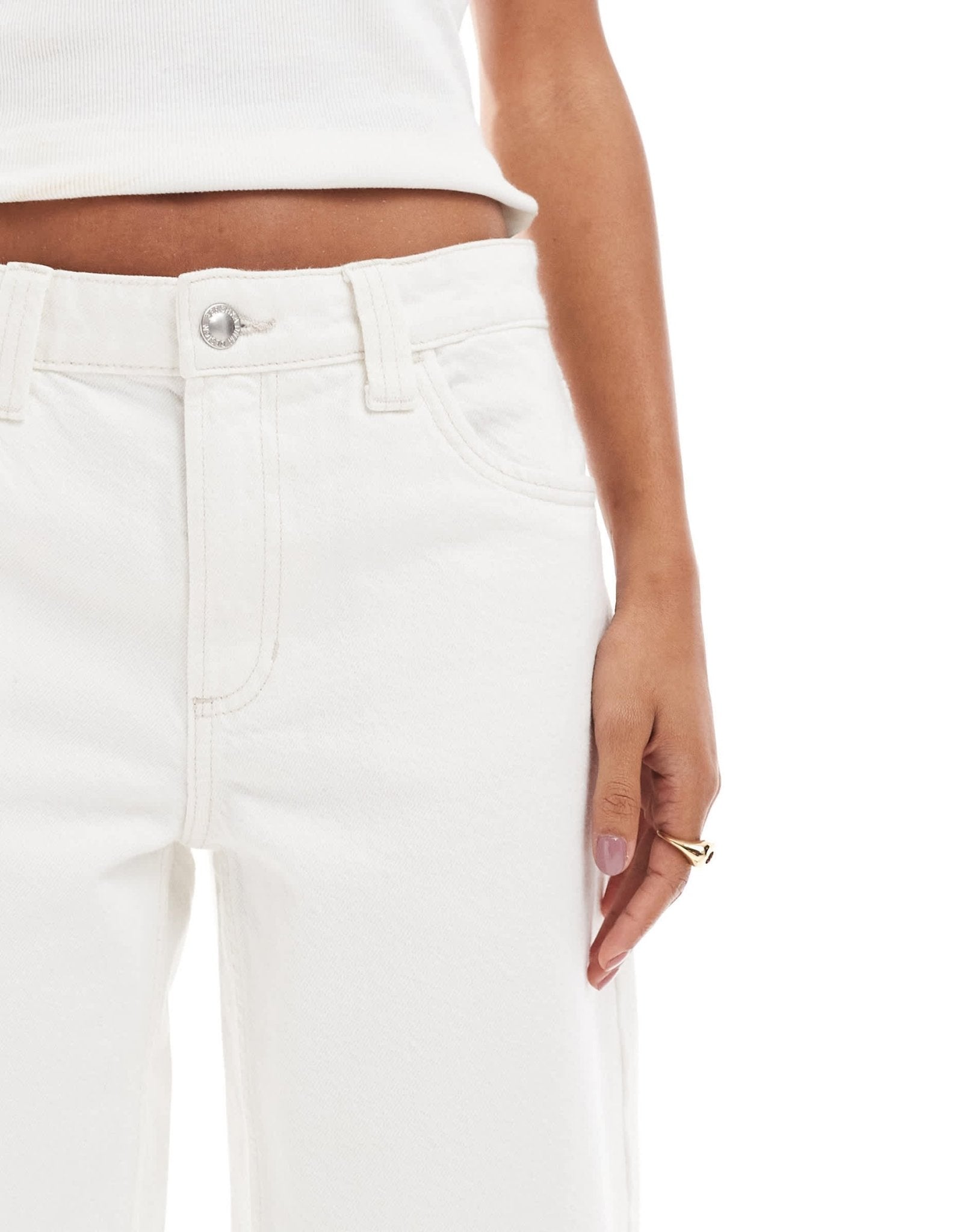 Bershka baggy longline denim shorts in ecru - ASOS Sample Sale