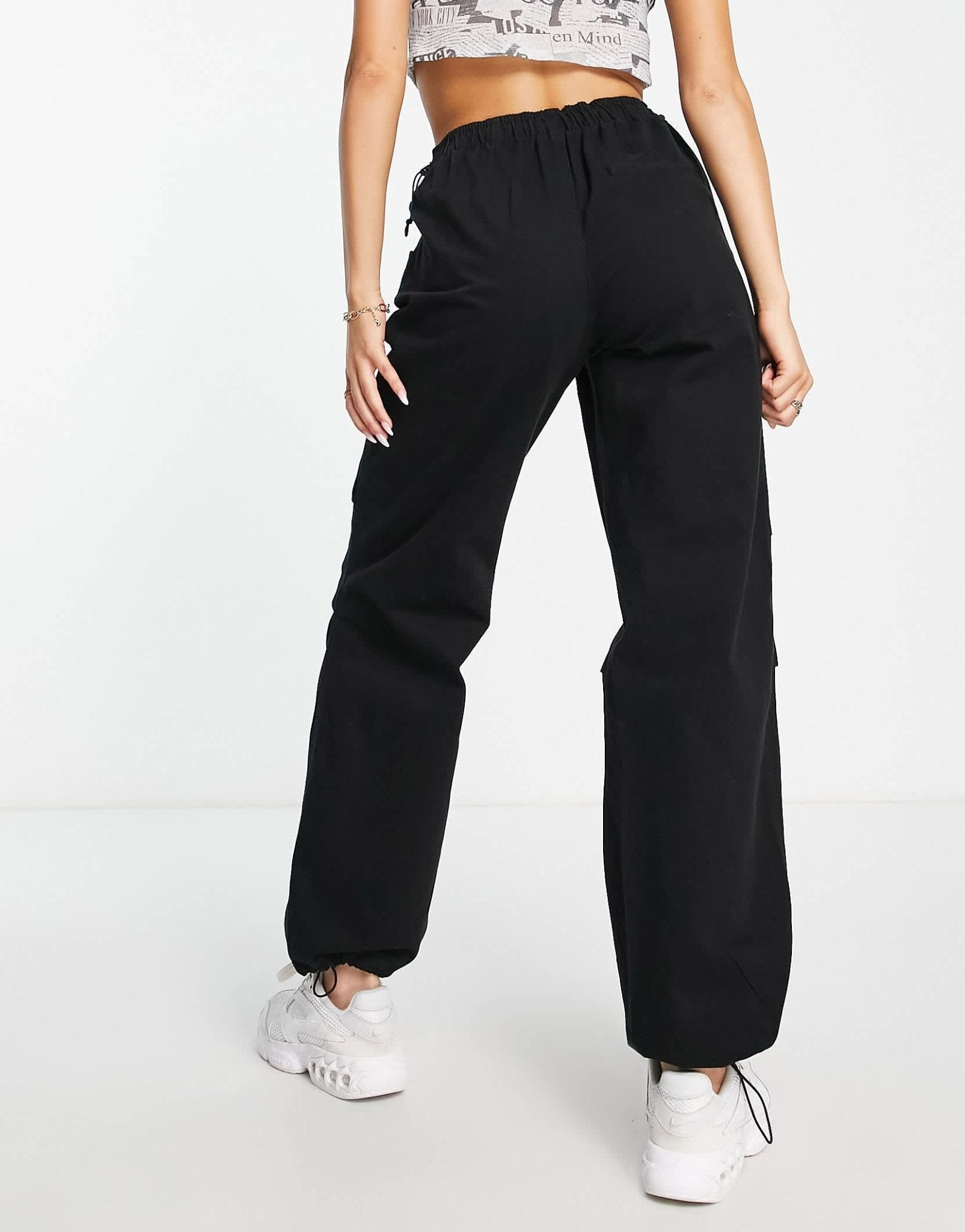 Bershka baggy parachute tech pant in black - ASOS Sample Sale