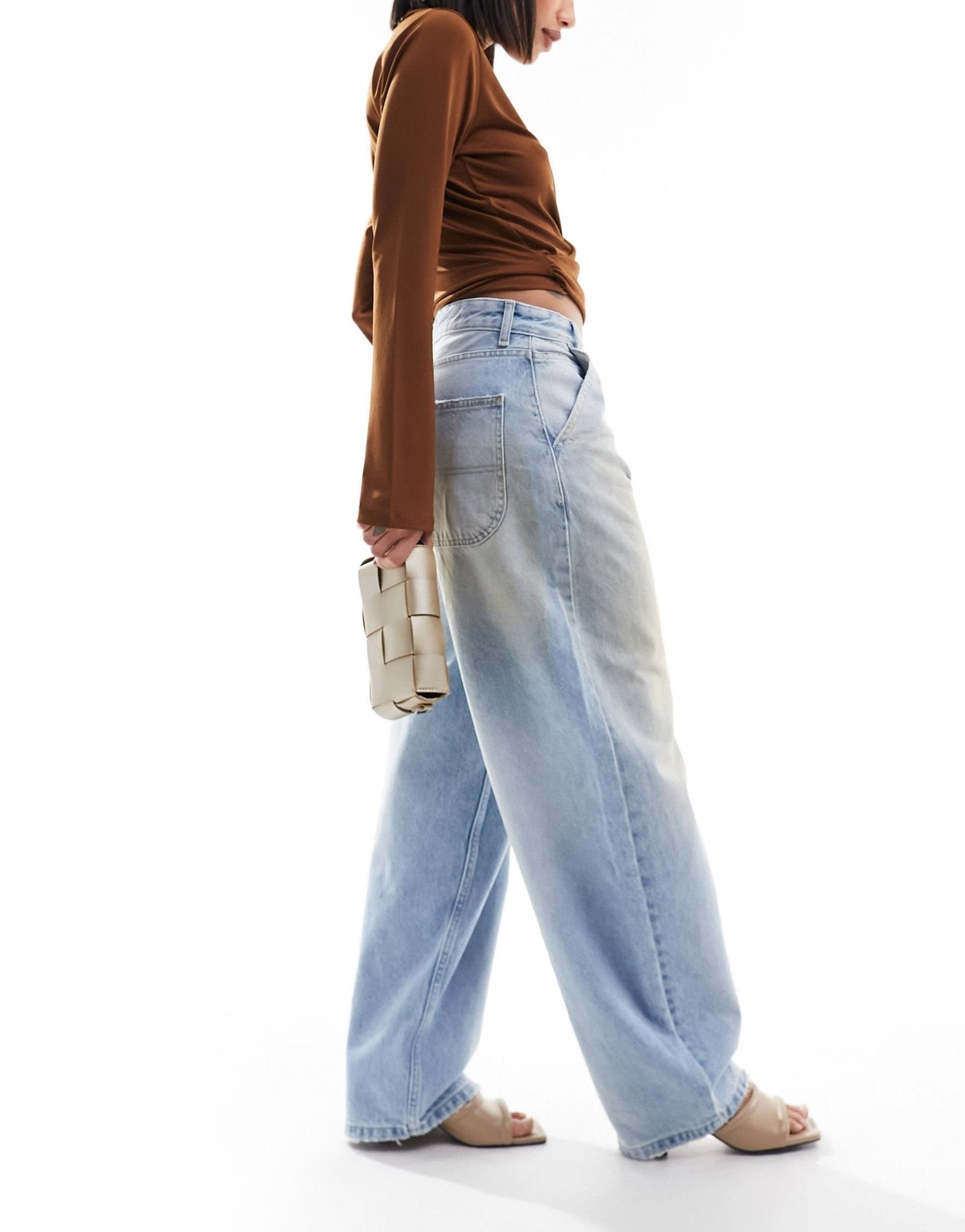 Bershka baggy skater jeans in light blue dirty wash - ASOS Sample Sale