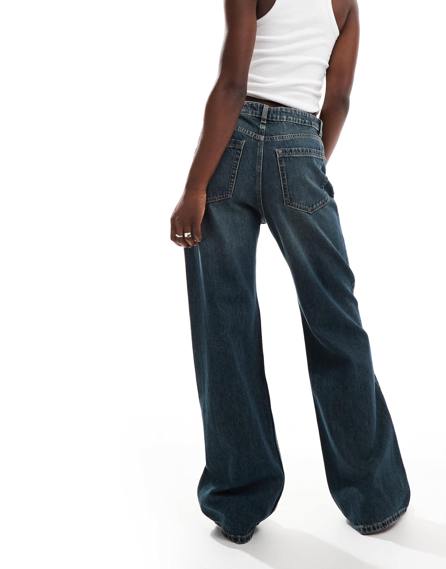 Bershka baggy wide leg jeans in dark wash blue - ASOS Sample Sale