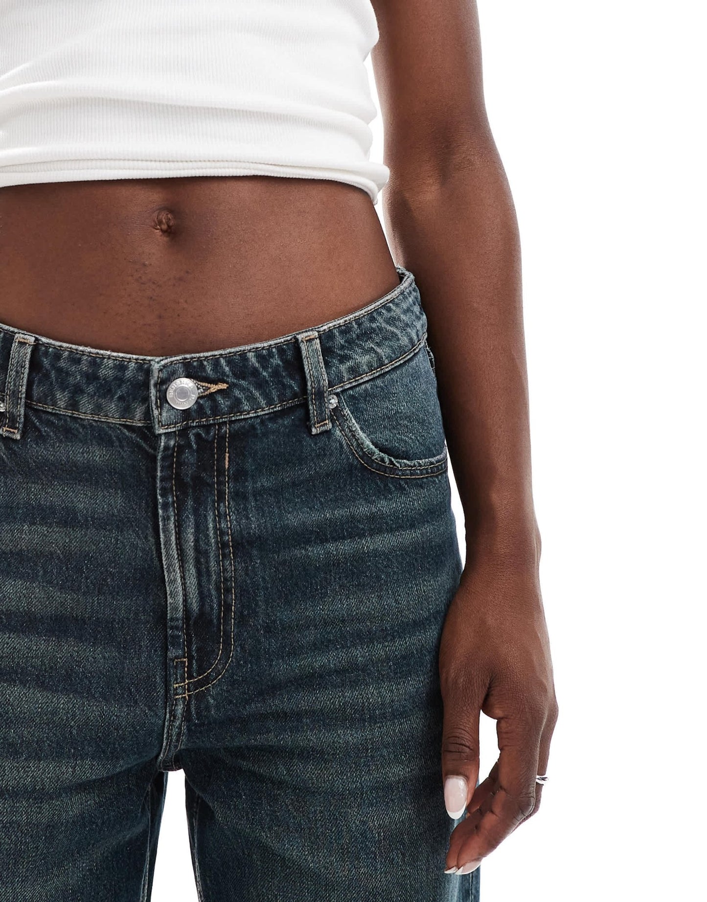Bershka baggy wide leg jeans in dark wash blue - ASOS Sample Sale