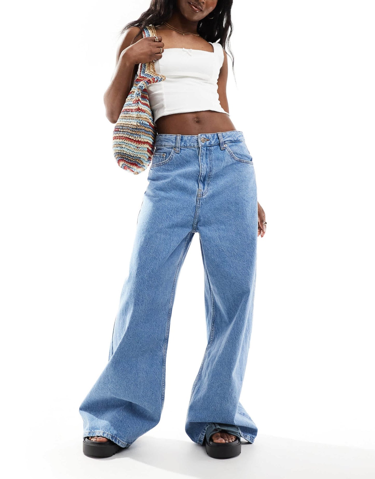 Bershka baggy wide leg jeans in light blue - ASOS Sample Sale