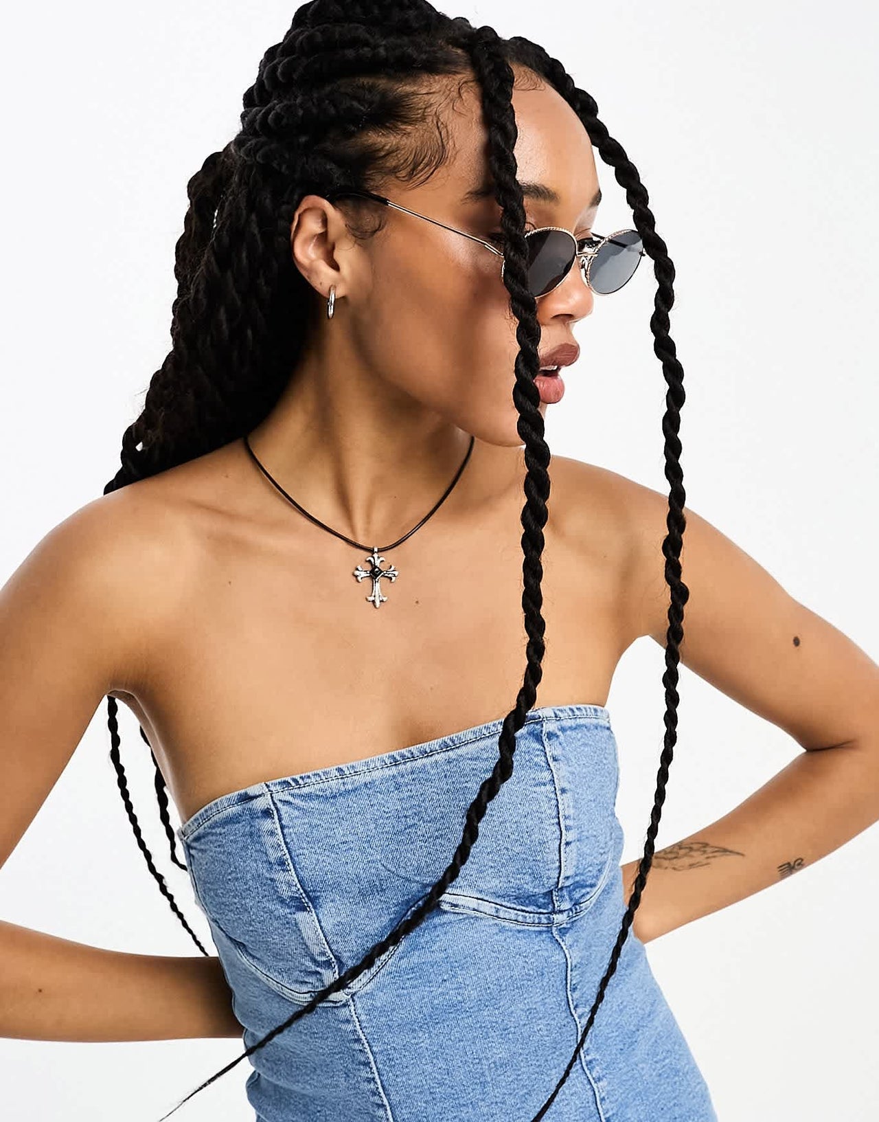 Bershka bandeau corset denim mini dress in light blue - ASOS Sample Sale