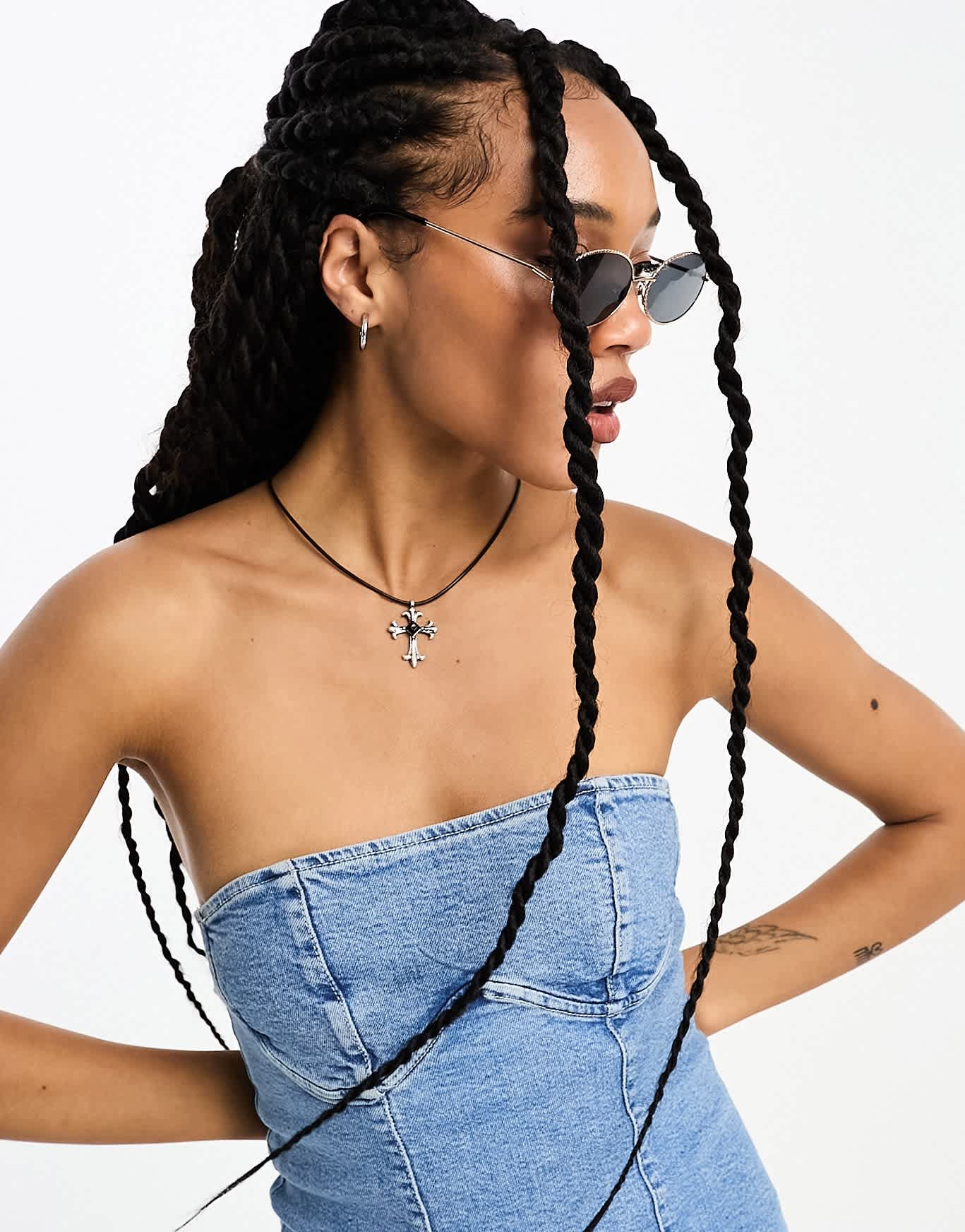 Bershka bandeau corset denim mini dress in light blue - ASOS Sample Sale