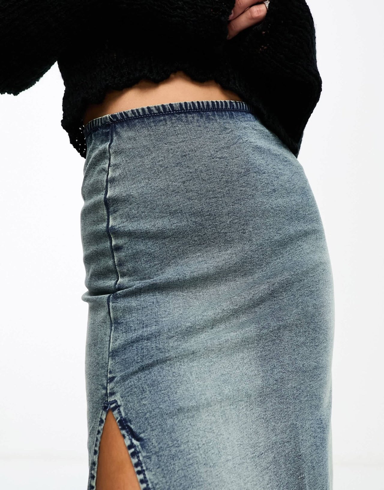 Bershka bodycon denim midi skirt in mid blue - ASOS Sample Sale