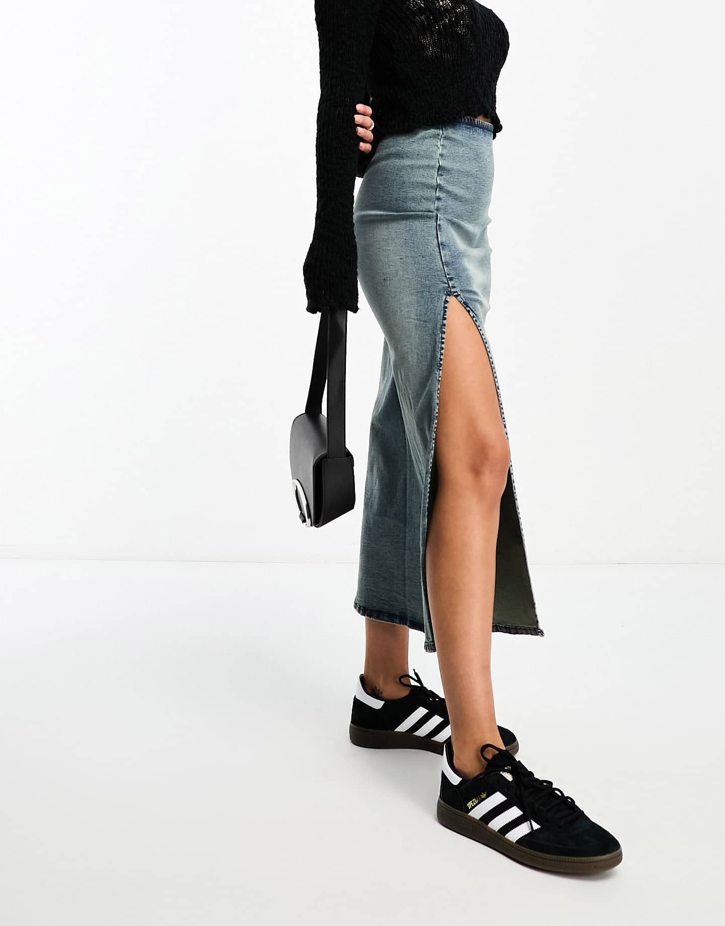 Bershka bodycon denim midi skirt in mid blue - ASOS Sample Sale