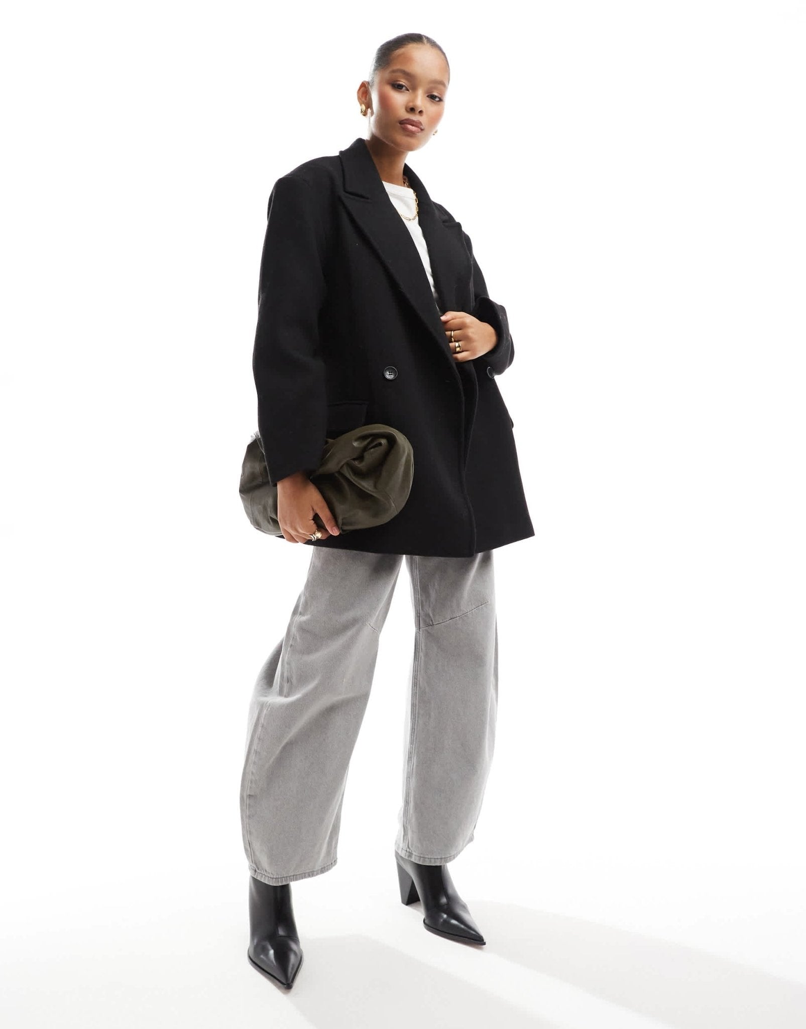 Bershka boxy oversized tailored coat in black - ASOS Sample Sale