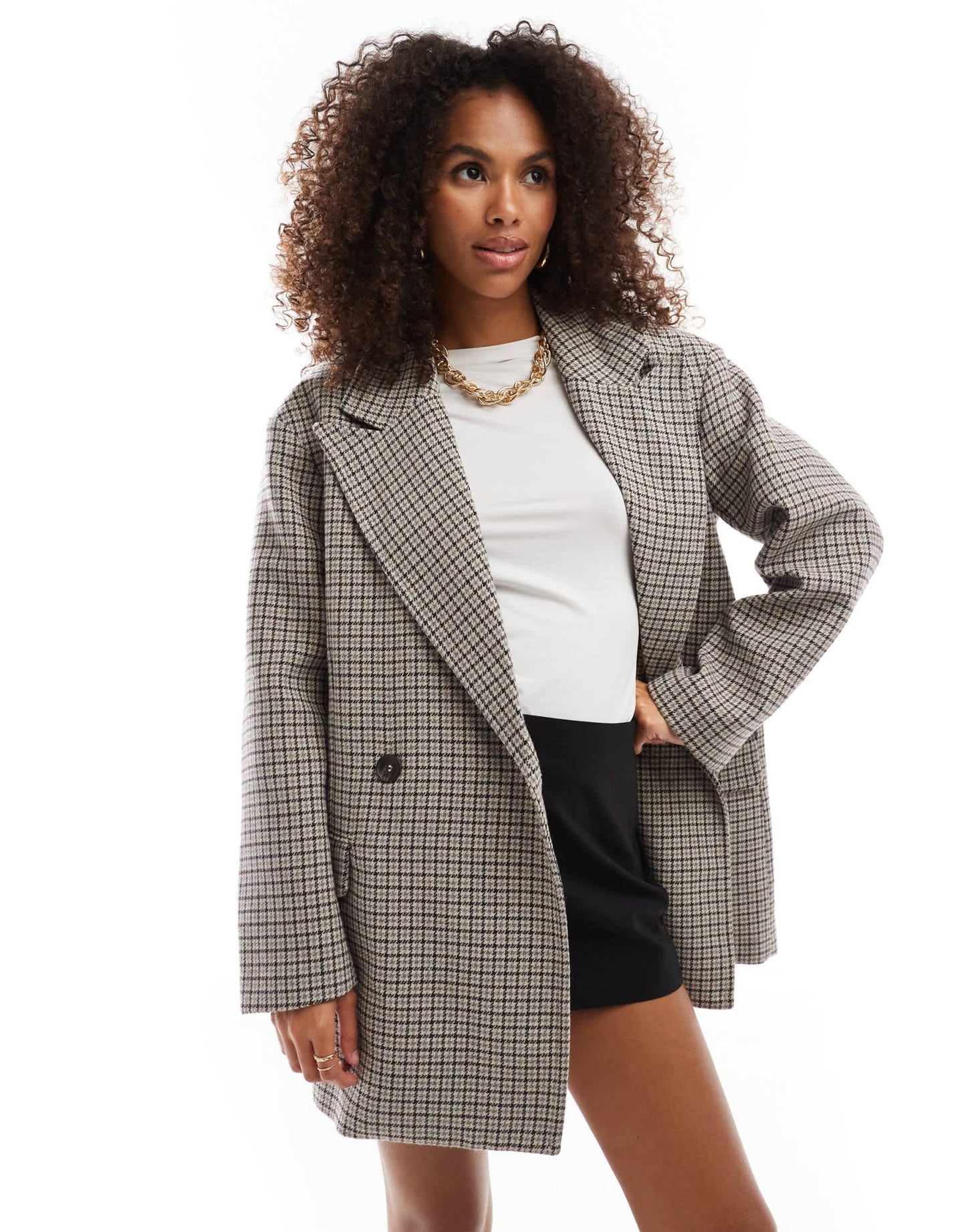 Bershka boxy oversized tailored coat in brown check - ASOS Sample Sale