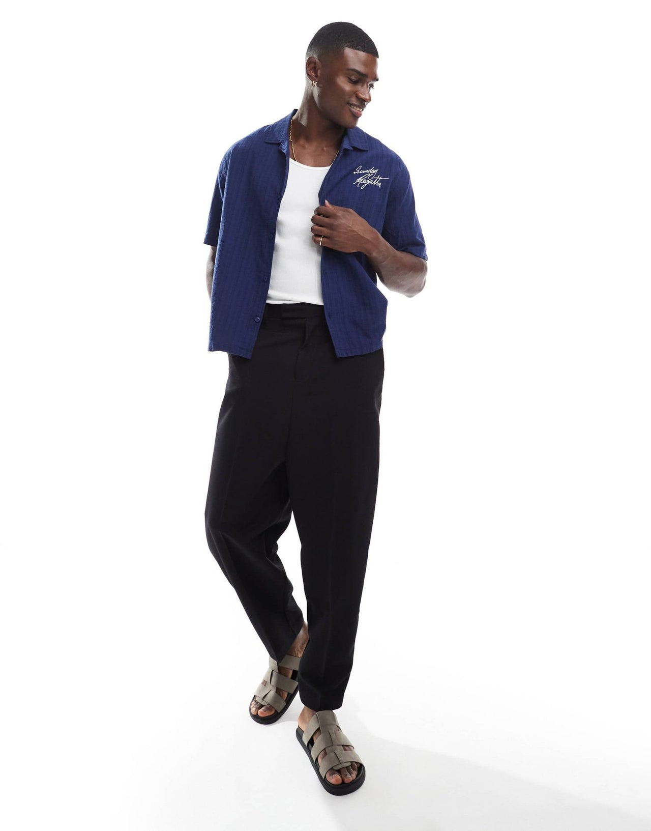 Bershka boxy striped shirt in navy - ASOS Sample Sale