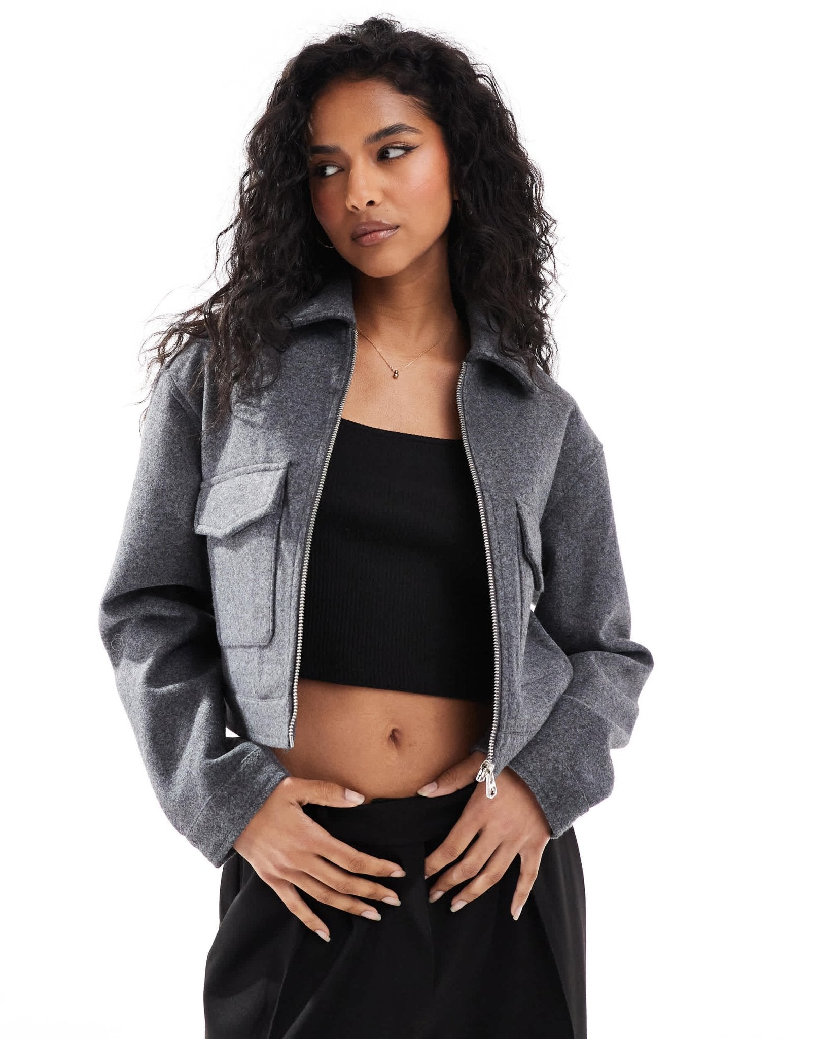 Bershka boxy wool jacket in dark grey - ASOS Sample Sale