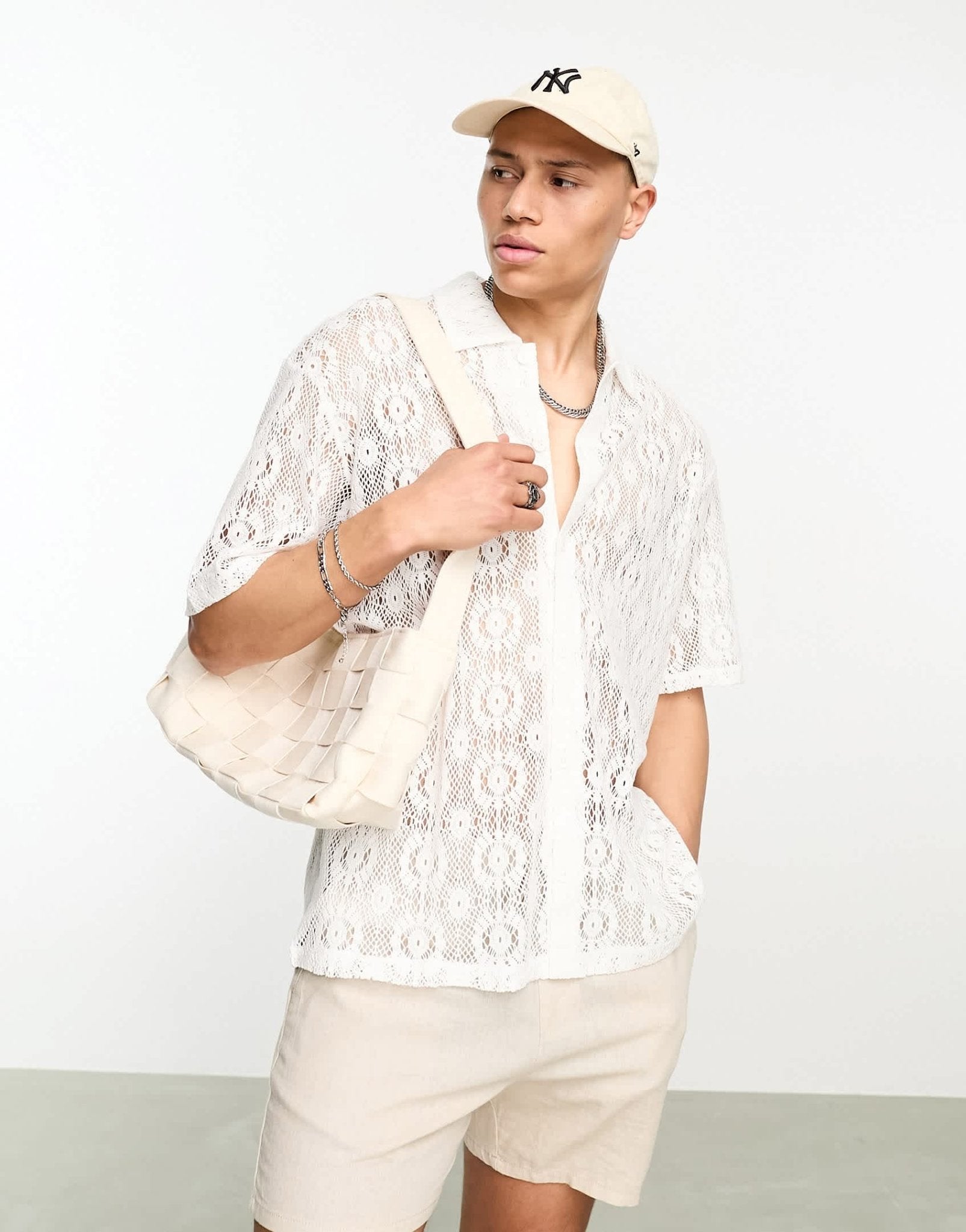 Bershka broidery knitted shirt in white - ASOS Sample Sale