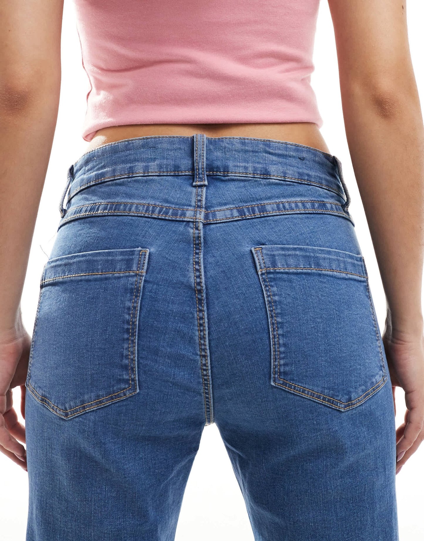 Bershka button detail ankle length straight leg jeans in mid wash blue - ASOS Sample Sale