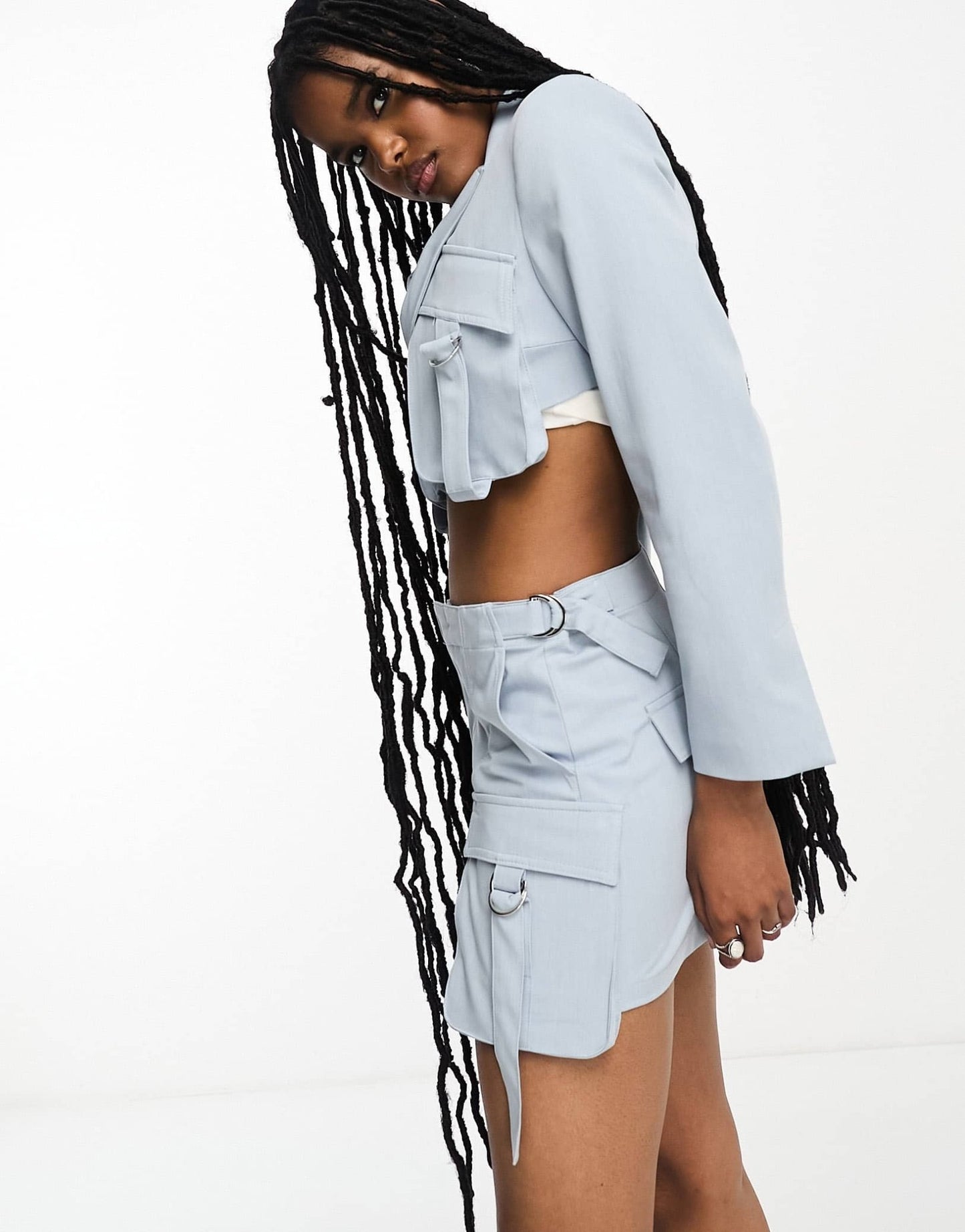 Bershka cargo tailored skort co-ord in blue - ASOS Sample Sale
