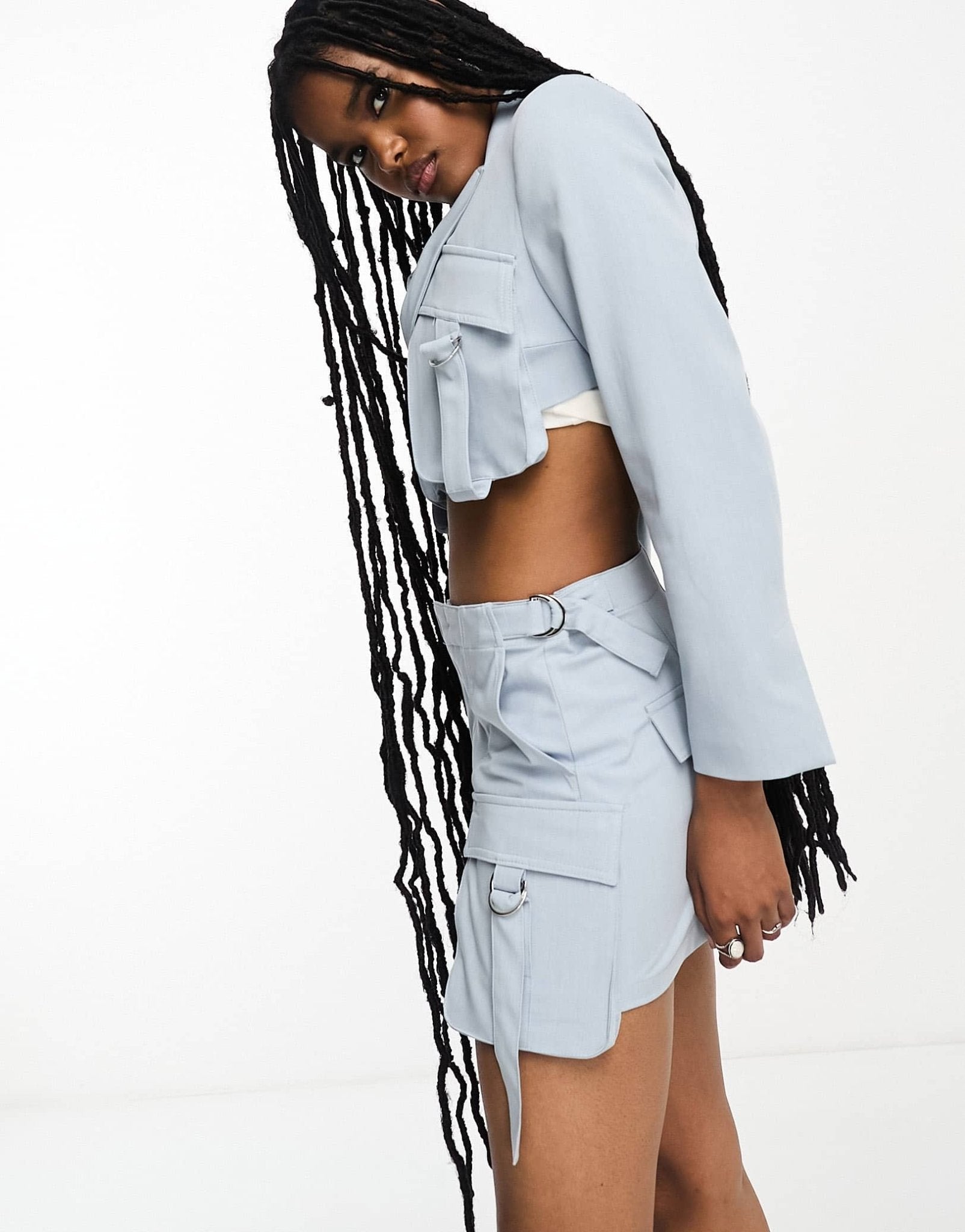 Bershka cargo tailored skort co-ord in blue - ASOS Sample Sale