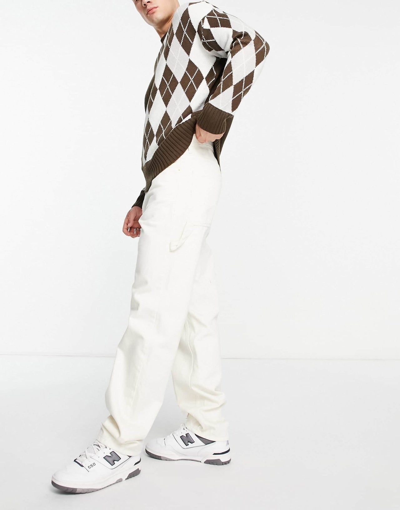 Bershka carpenter jeans in ecru - ASOS Sample Sale