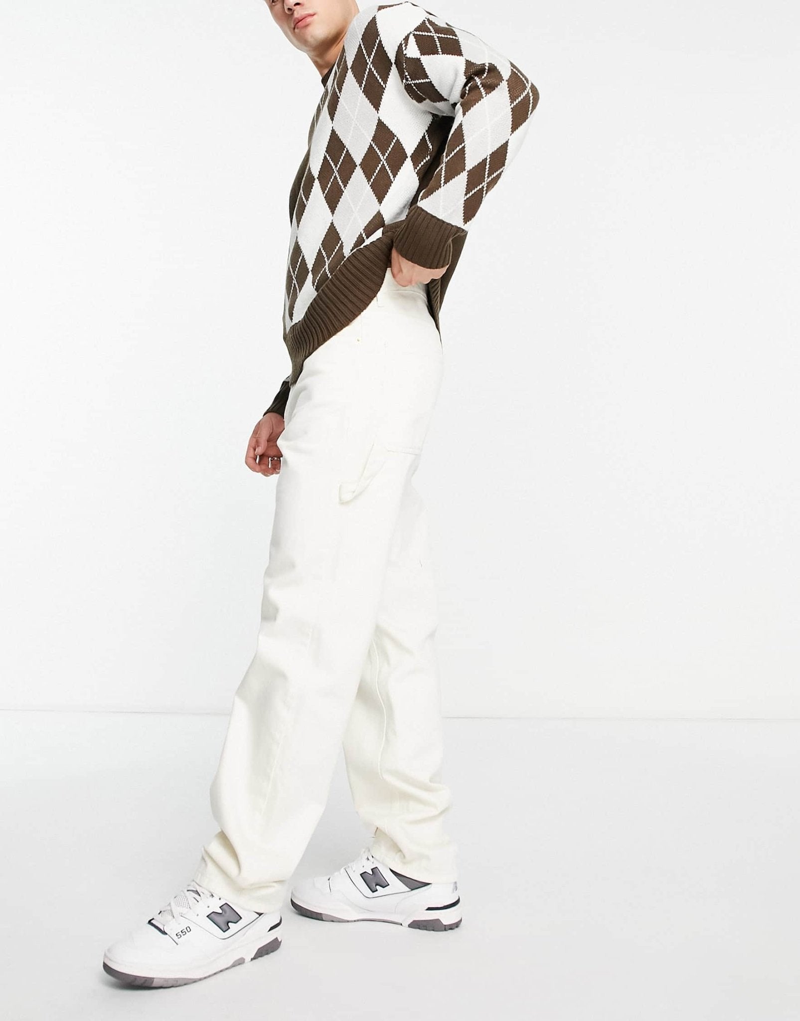 Bershka carpenter jeans in ecru - ASOS Sample Sale