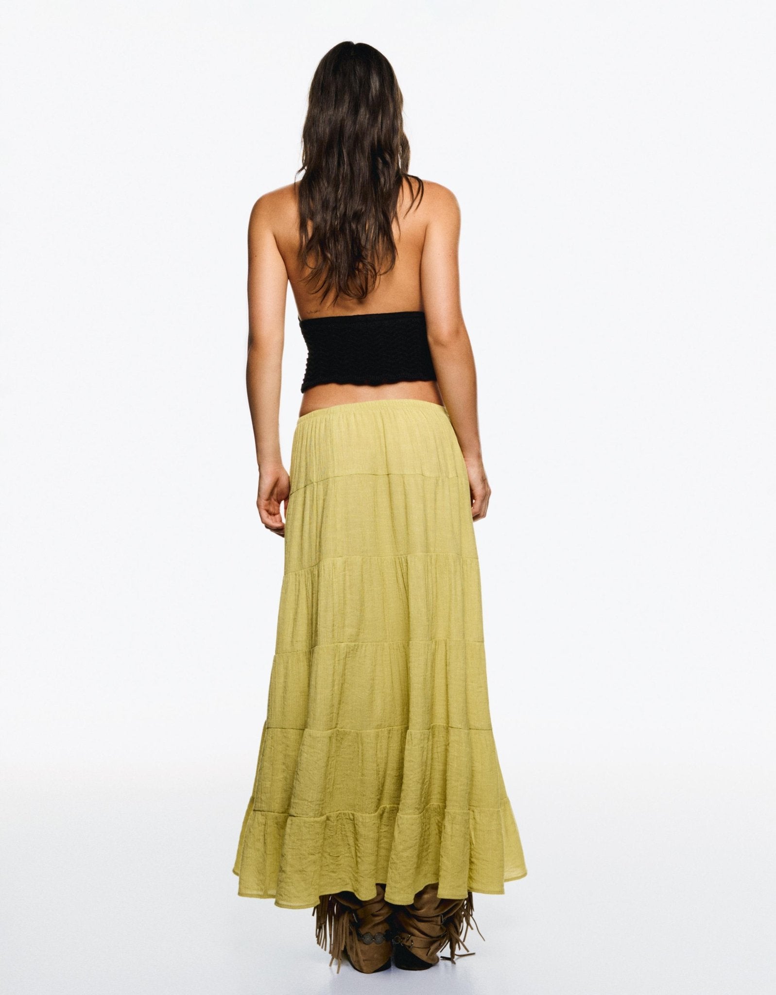 Bershka cheesecloth tierred maxi skirt in pistachio - ASOS Sample Sale