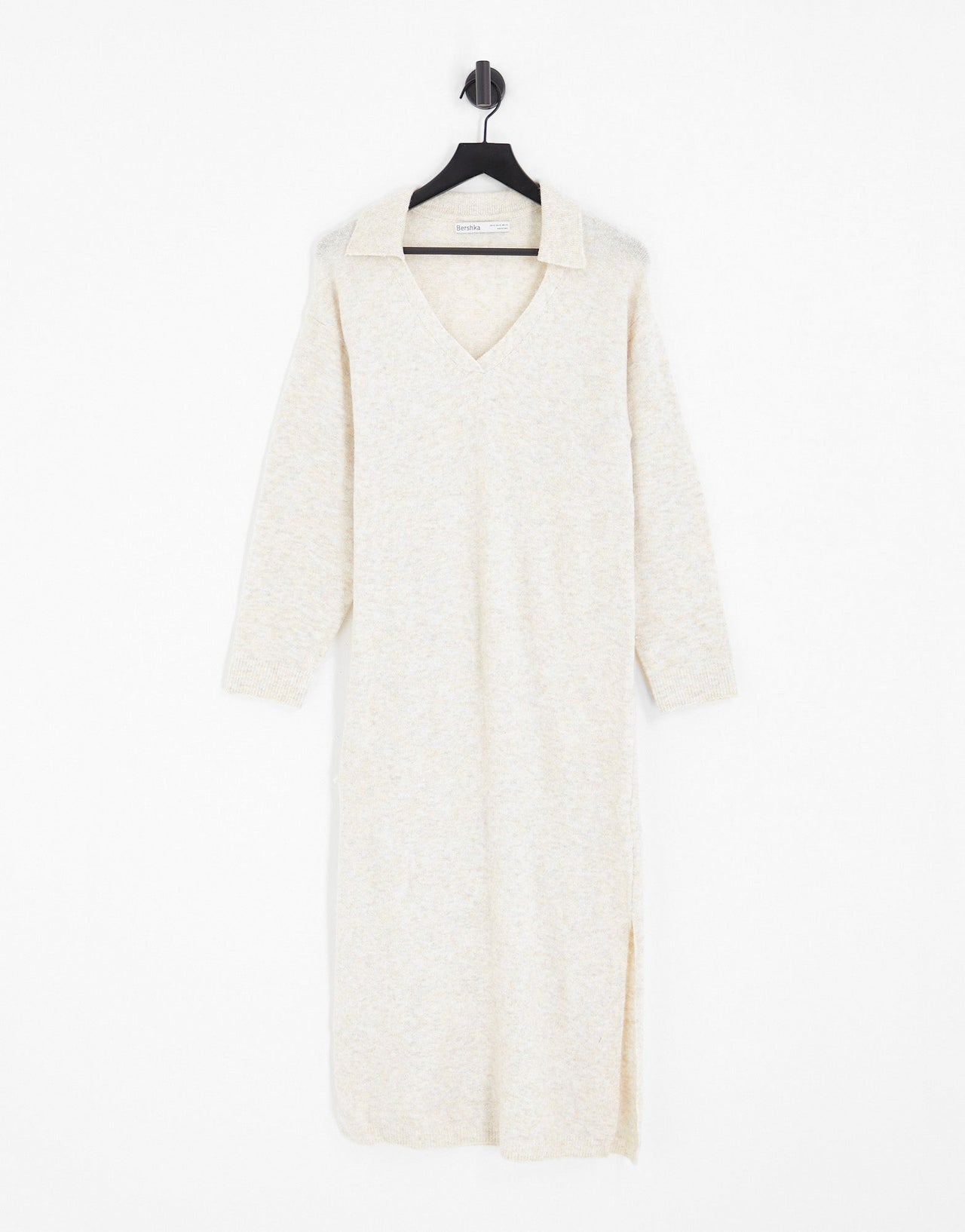 Bershka collared knitted midi dress in sand - ASOS Sample Sale