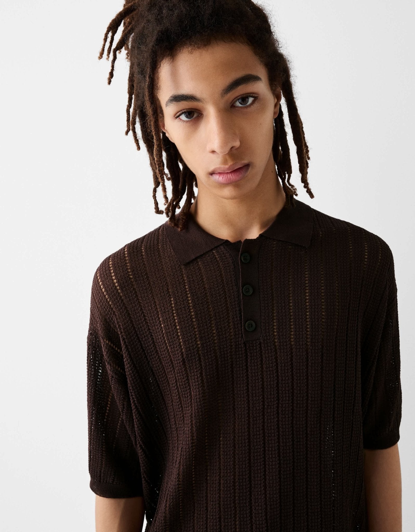 Bershka Collection knitted polo in brown - ASOS Sample Sale