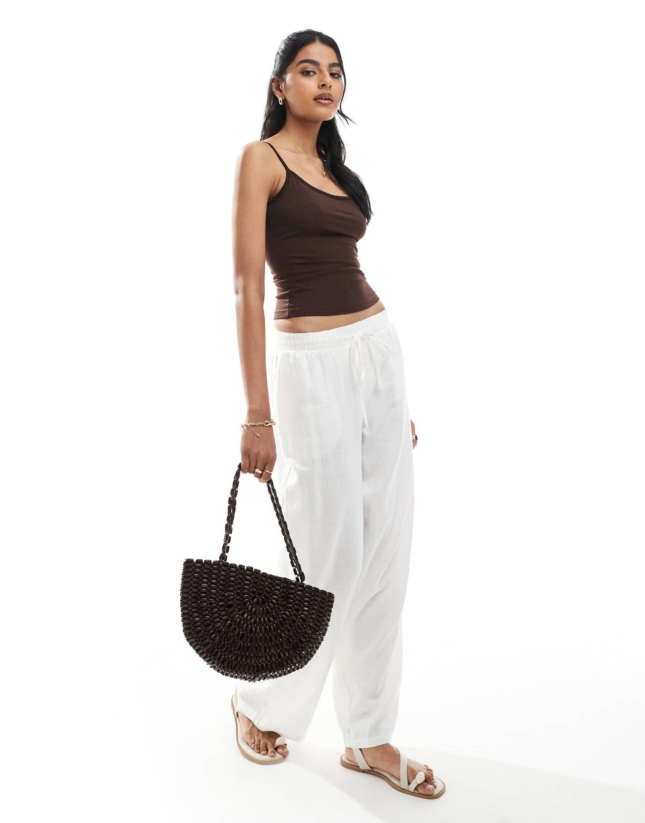 Bershka contrast square neck cami top in brown - ASOS Sample Sale