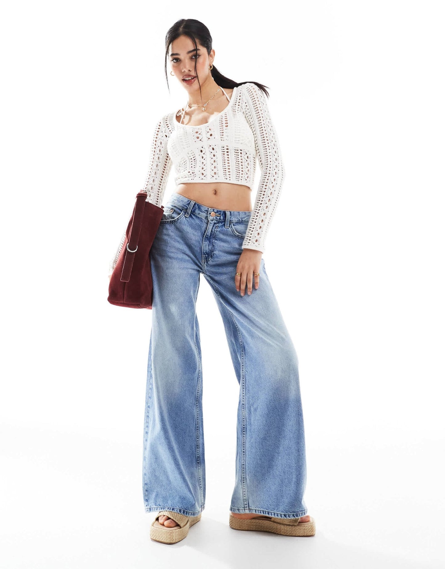 Bershka crochet v-neck top in ecru - ASOS Sample Sale
