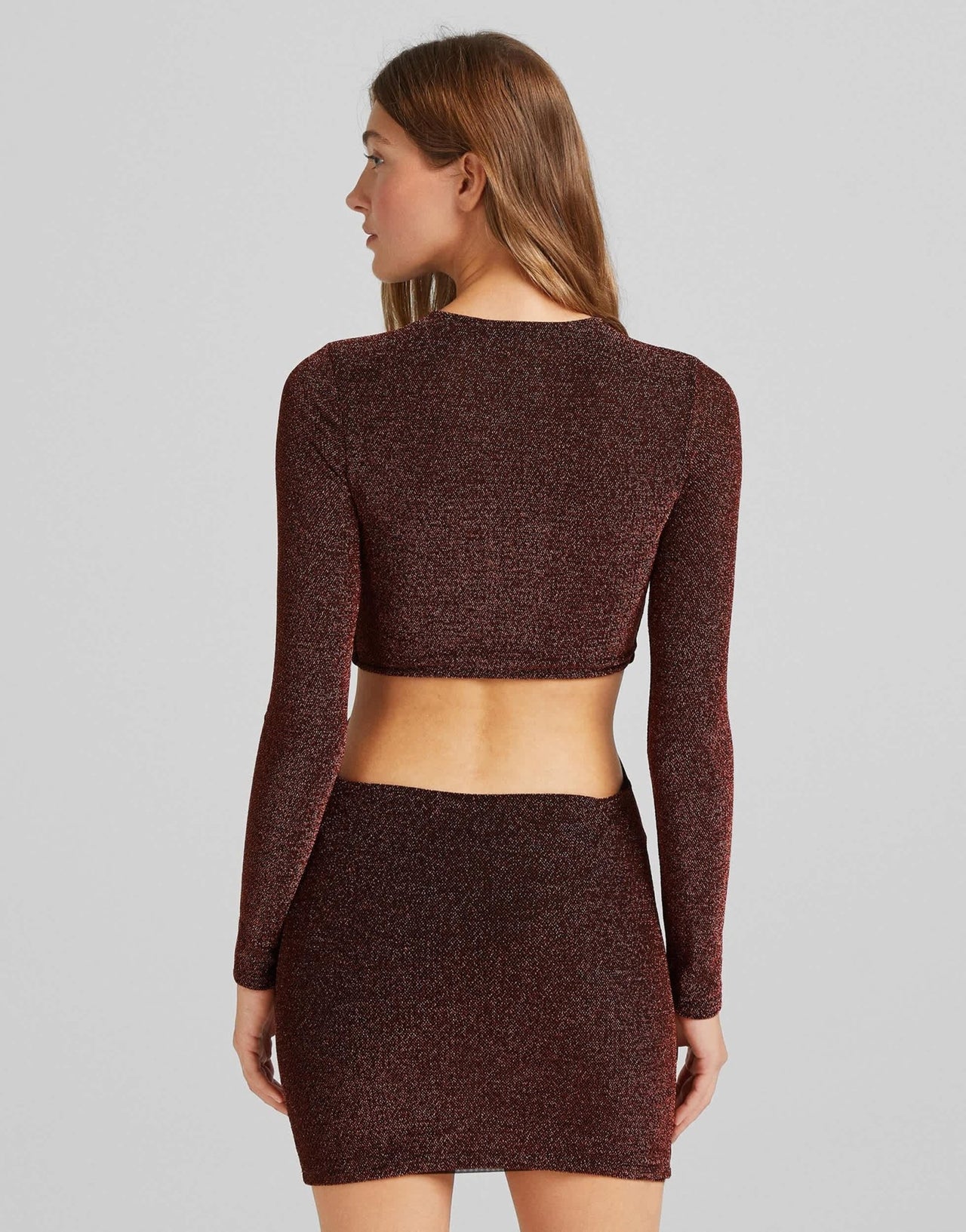 Bershka cut out twist detail glitter dress in copper - ASOS Sample Sale