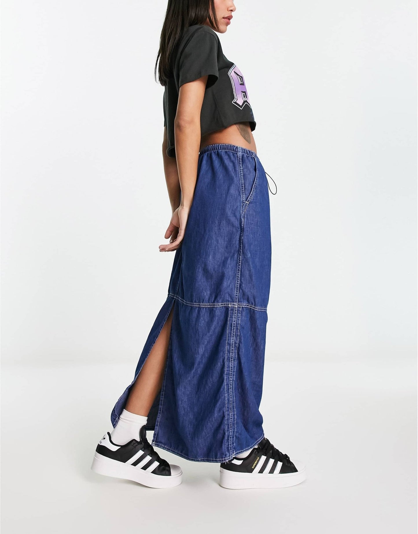 Bershka denim parachute skirt in mid blue - ASOS Sample Sale