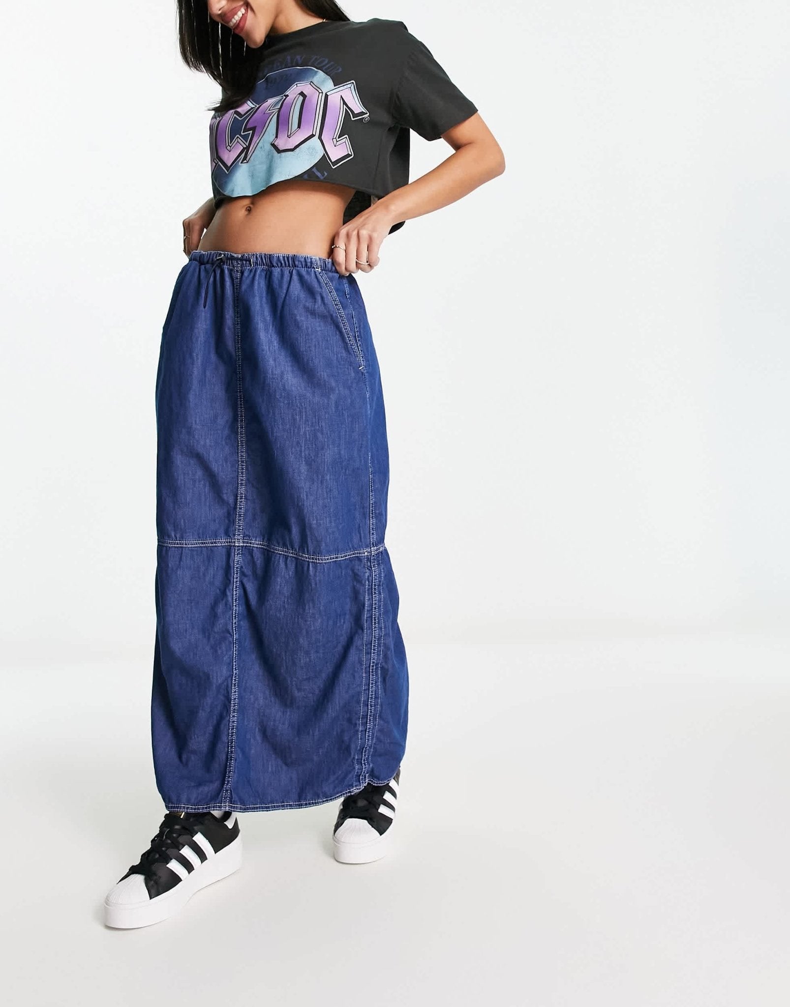 Bershka denim parachute skirt in mid blue - ASOS Sample Sale