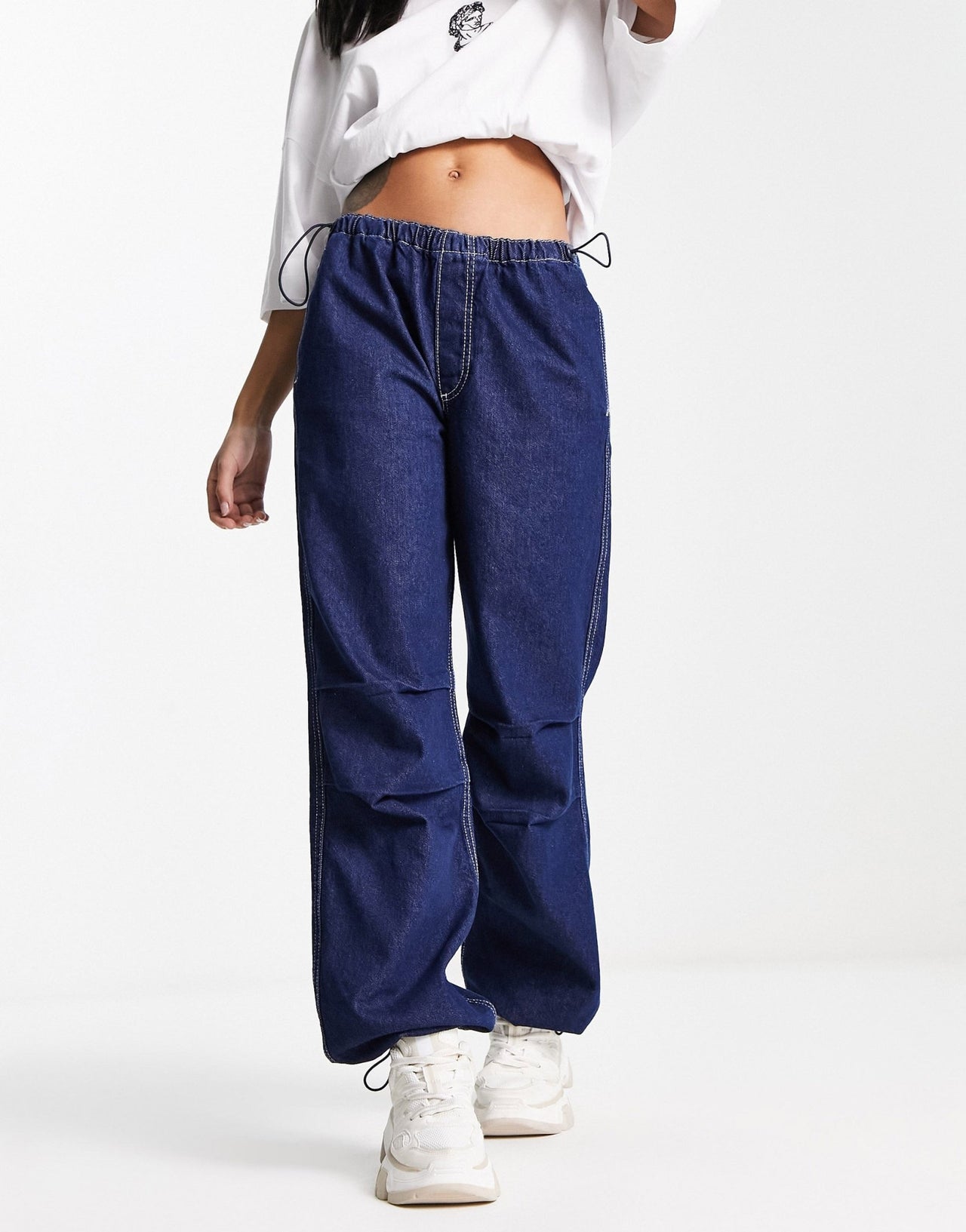 Bershka denim parachute trousers in blue - ASOS Sample Sale