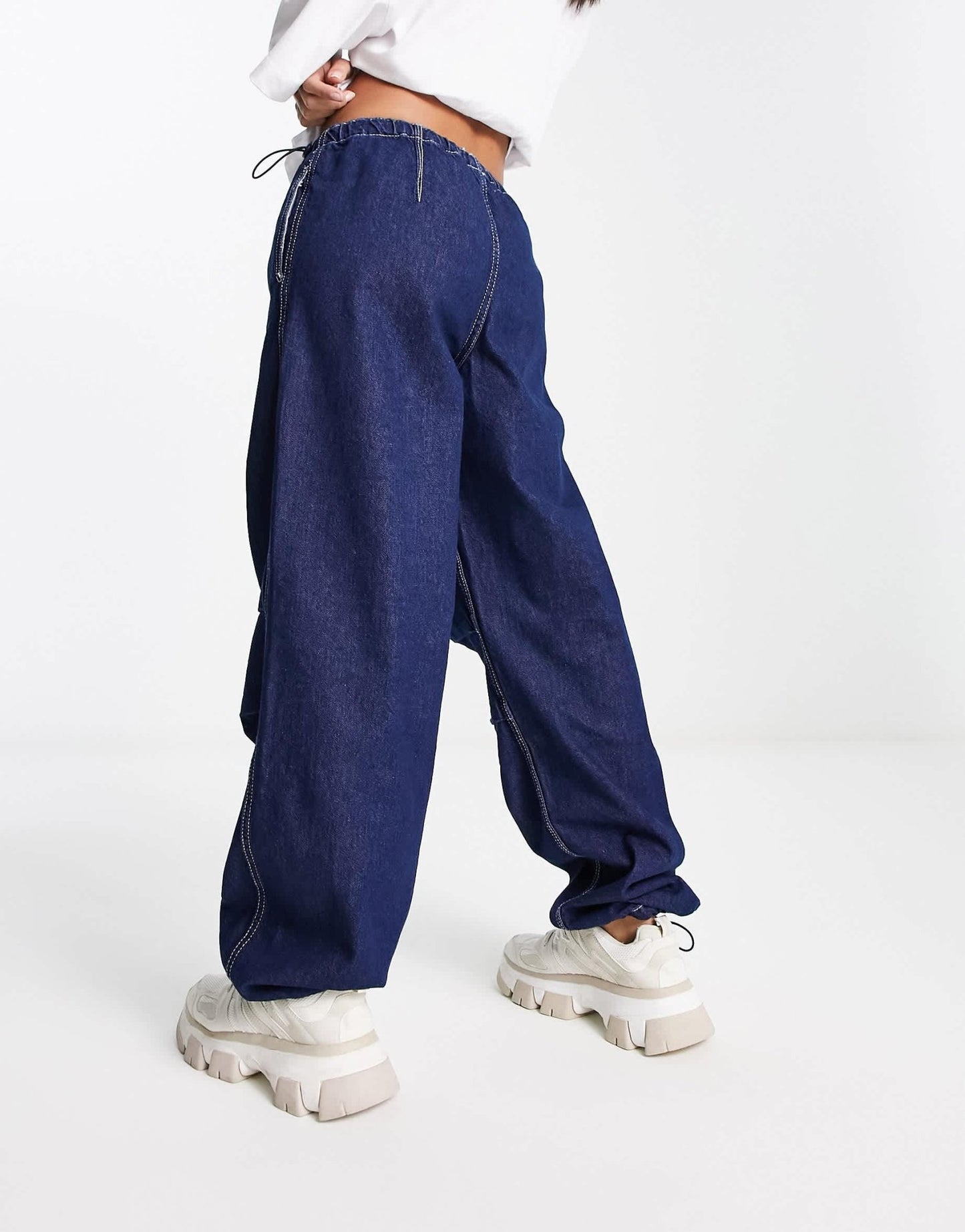 Bershka denim parachute trousers in blue - ASOS Sample Sale