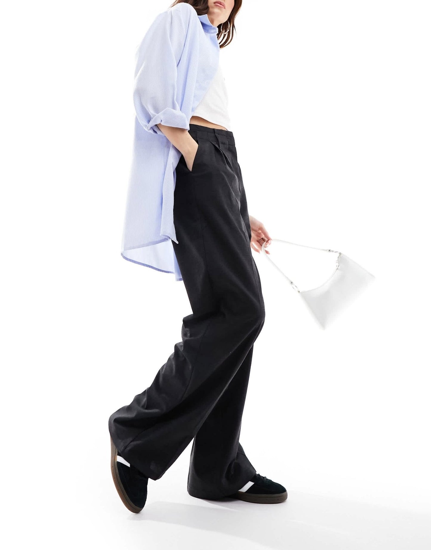 Bershka double waistband wide leg tailored trousers in grey - ASOS Sample Sale