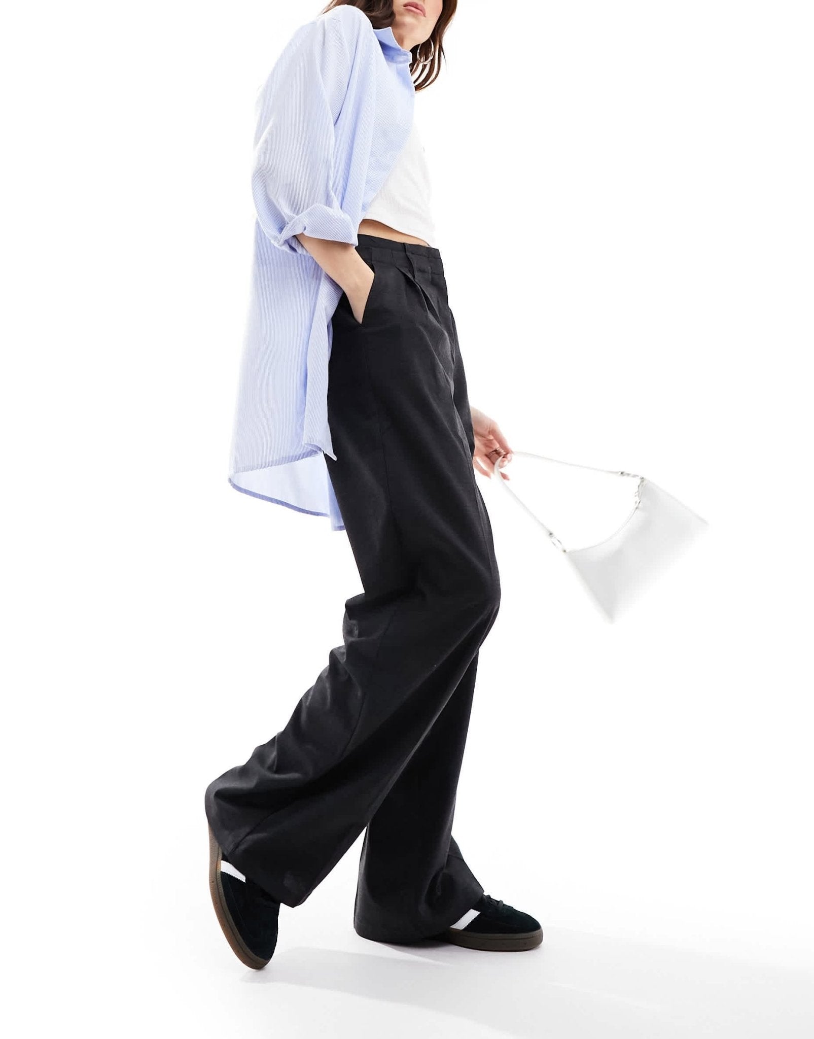 Bershka double waistband wide leg tailored trousers in grey - ASOS Sample Sale