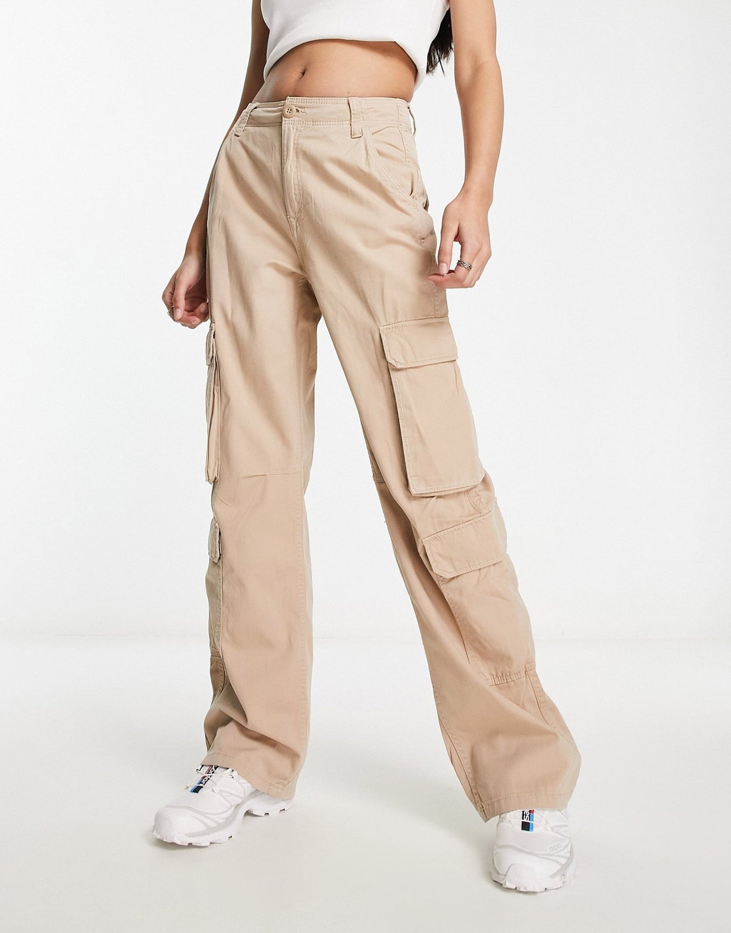Bershka drawstring waist cargo trousers in camel - ASOS Sample Sale
