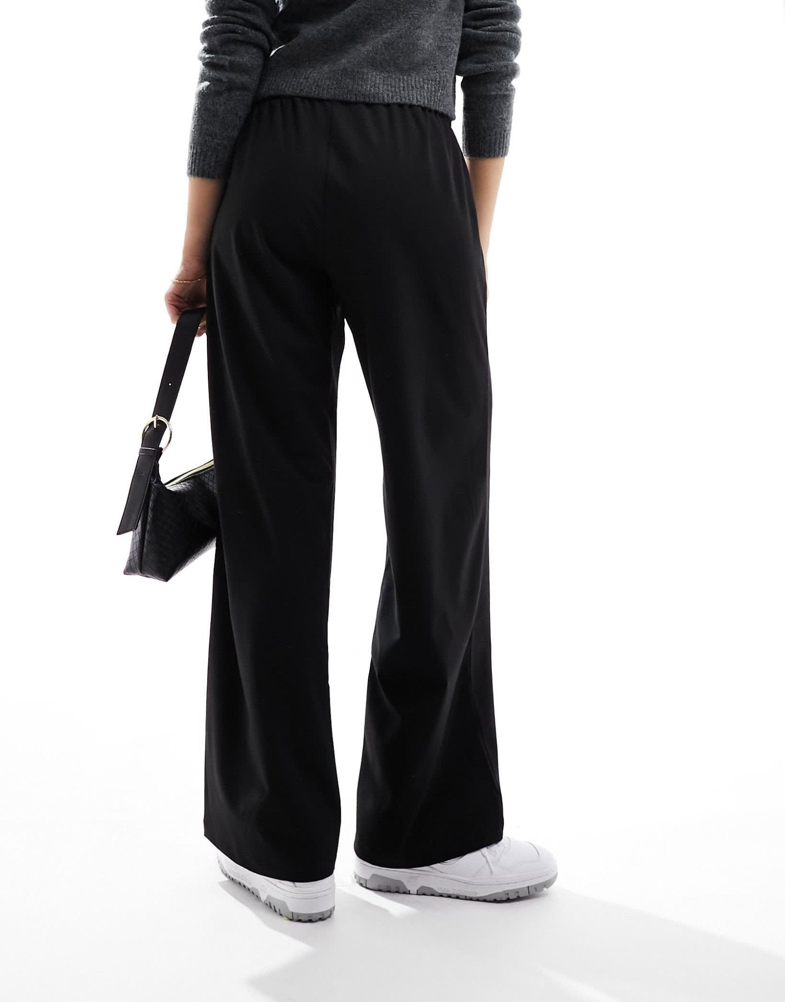 Bershka drawstring waist wide leg trousers in black - ASOS Sample Sale