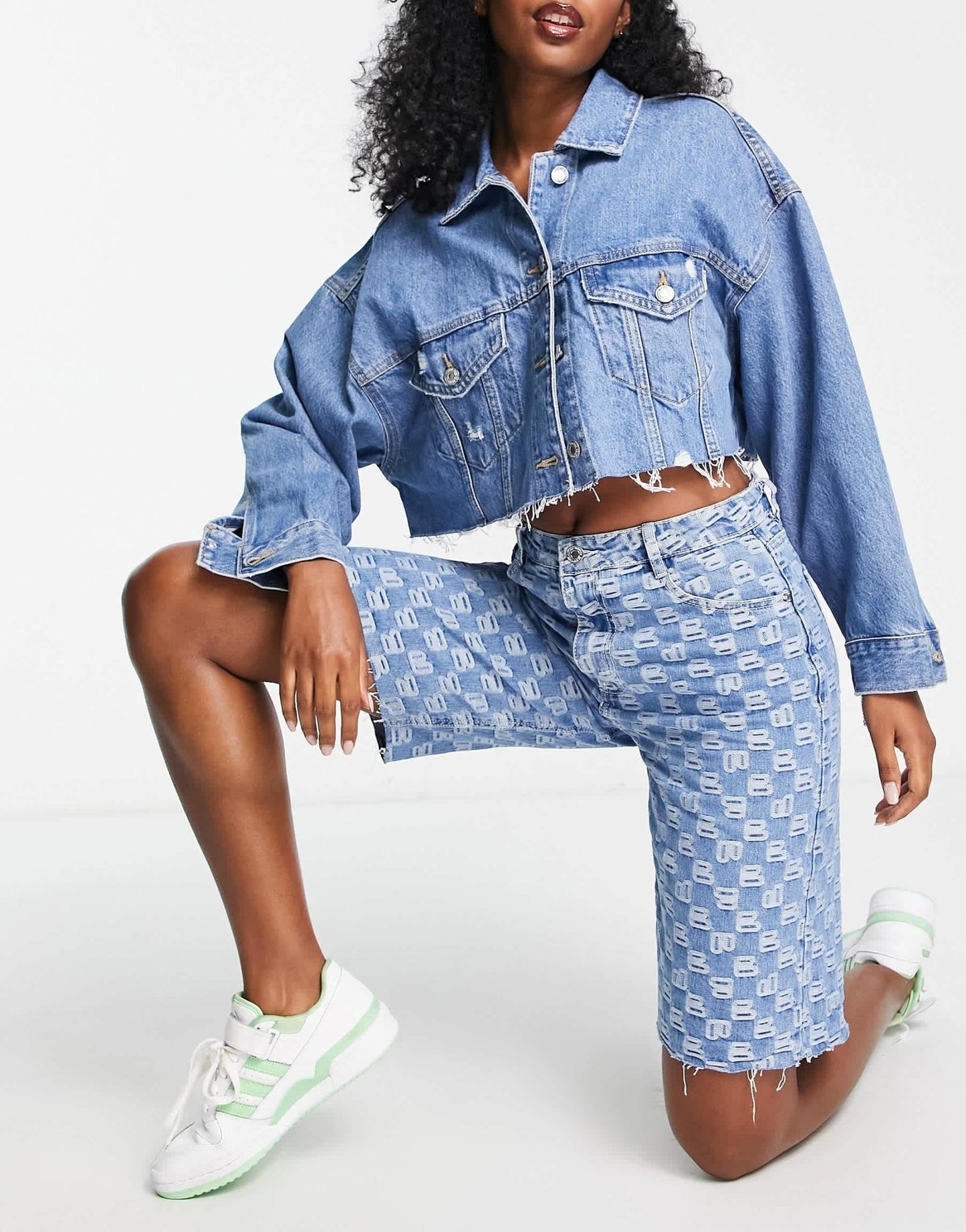 Bershka embossed logo bermuda shorts in mid blue - ASOS Sample Sale