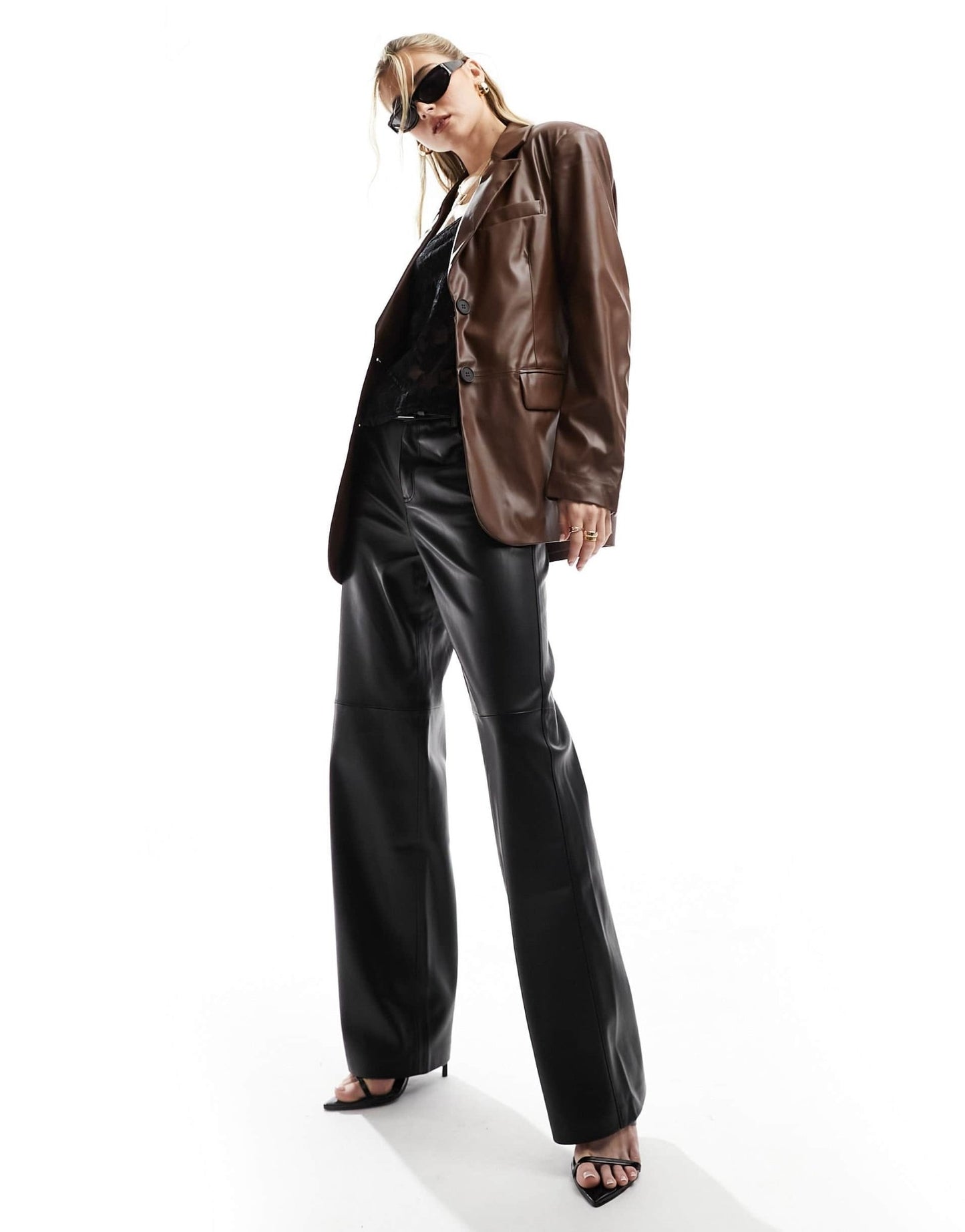 Bershka faux leather blazer in deep chocolate - ASOS Sample Sale