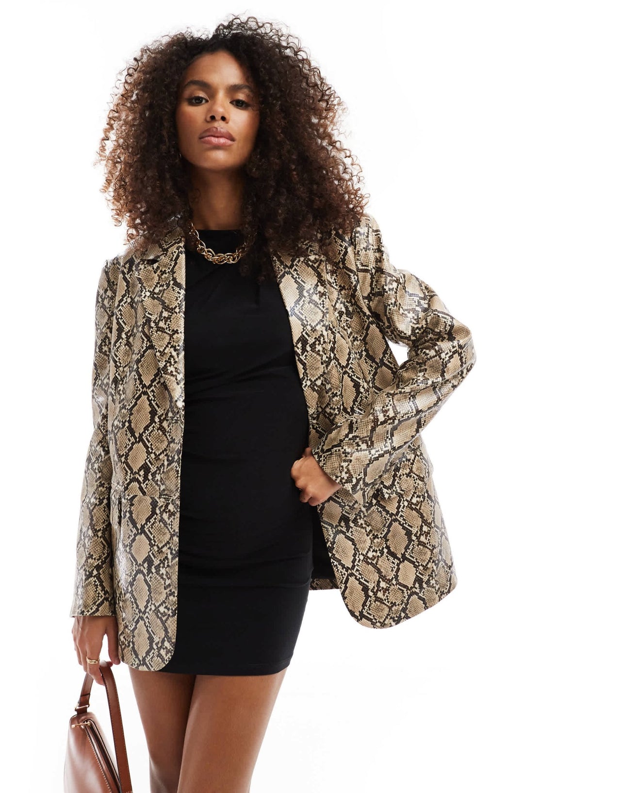 Bershka faux leather oversized blazer in snake print - ASOS Sample Sale