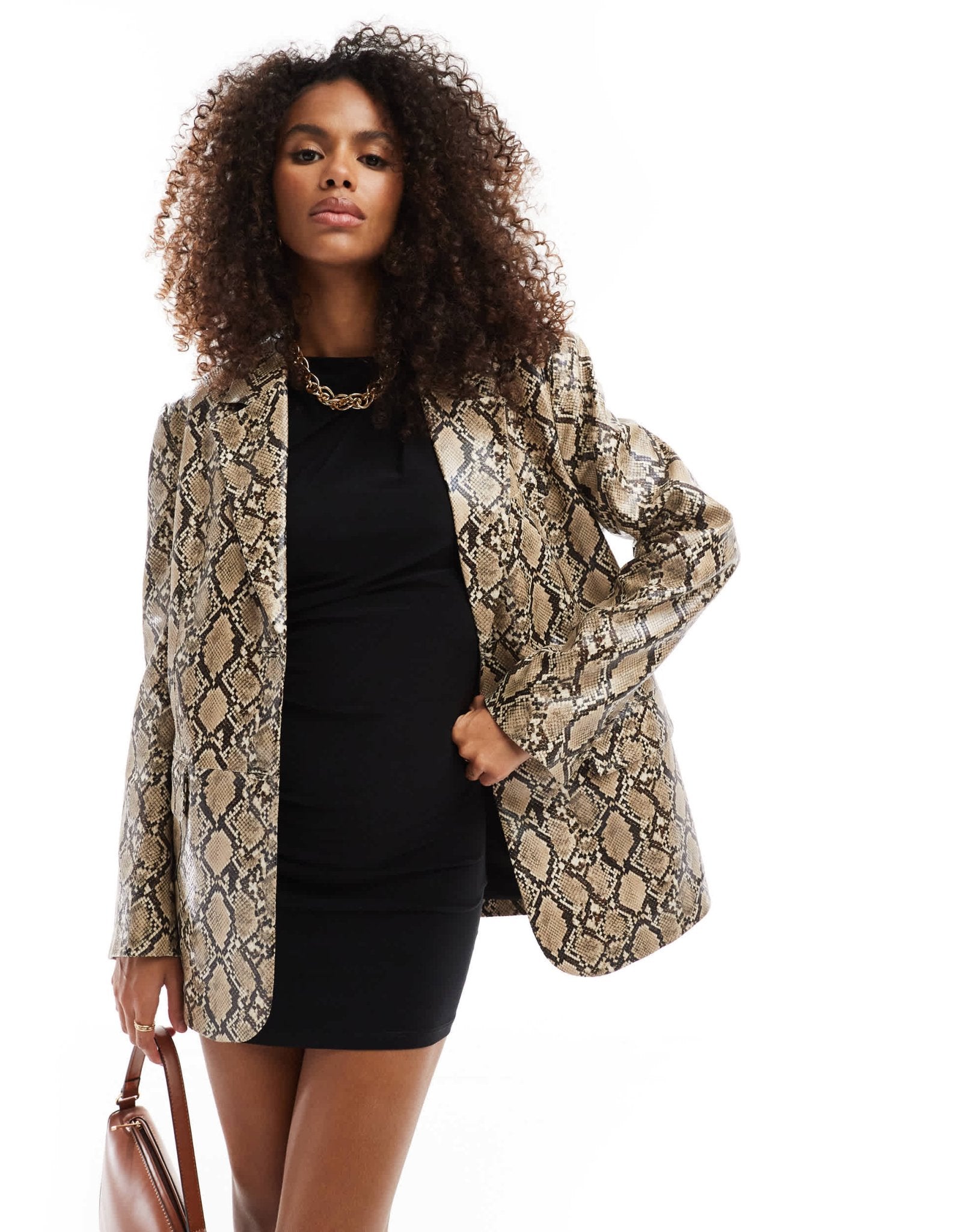 Bershka faux leather oversized blazer in snake print - ASOS Sample Sale