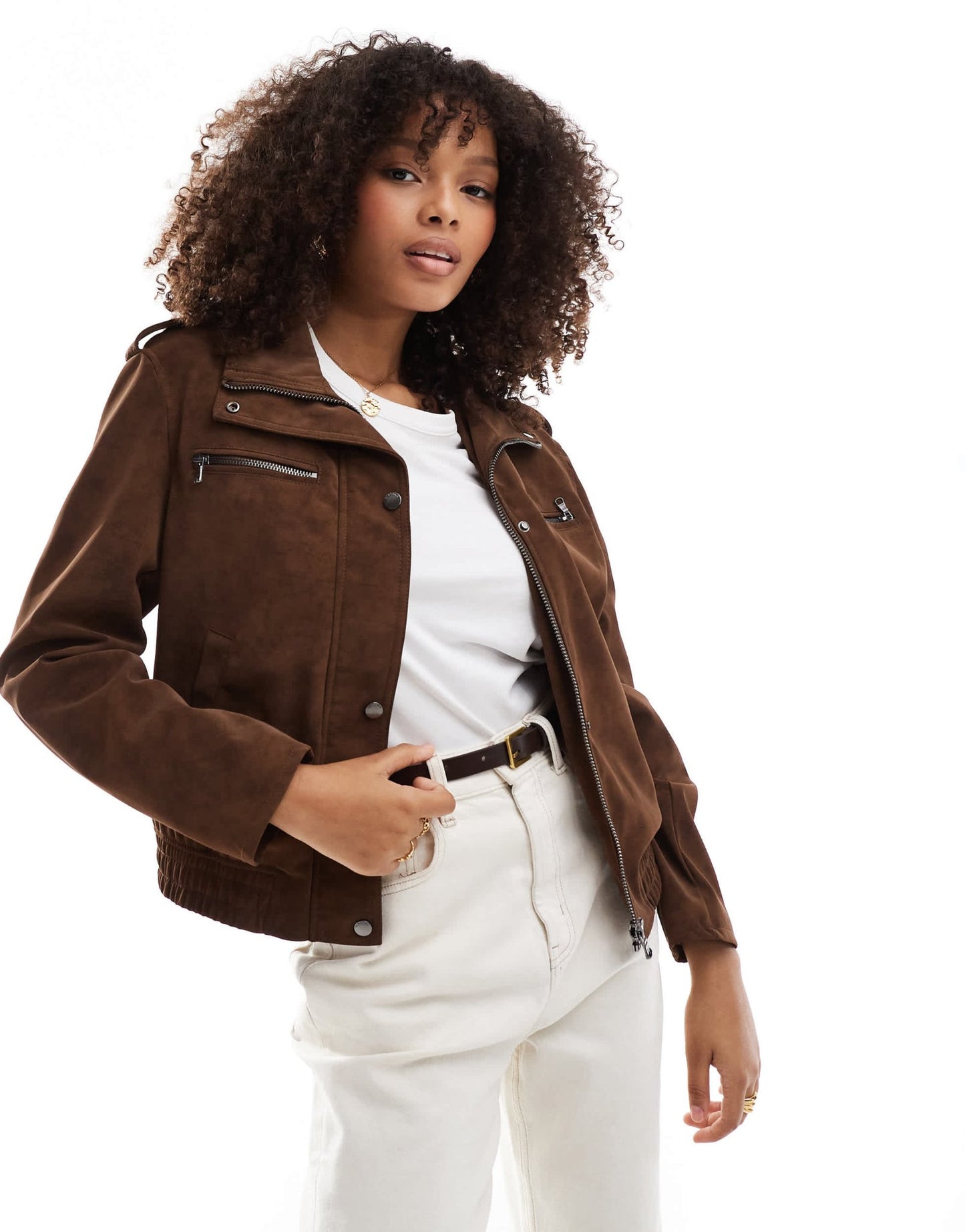 Bershka faux suede boxy jacket in chocolate - ASOS Sample Sale