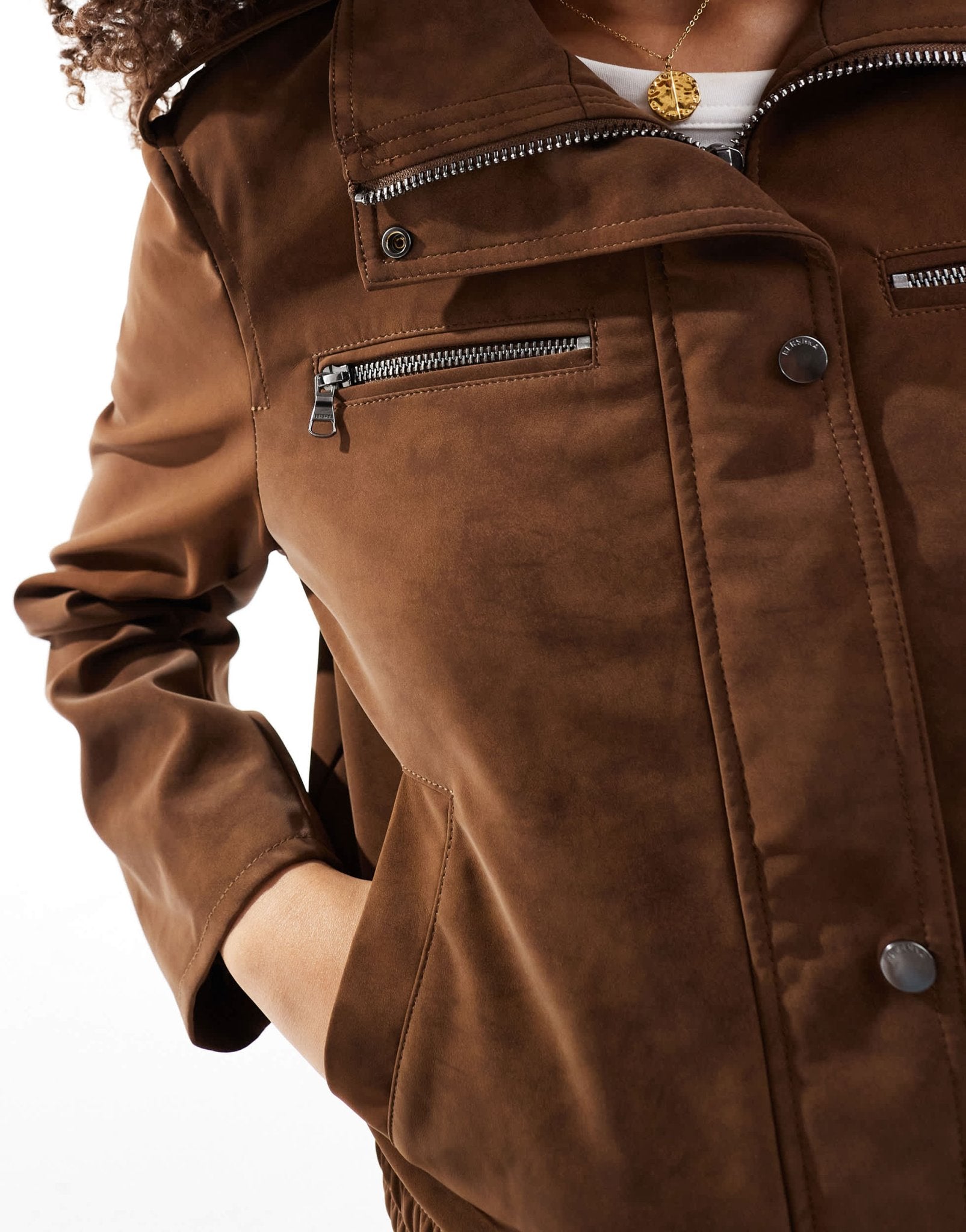 Bershka faux suede boxy jacket in chocolate - ASOS Sample Sale