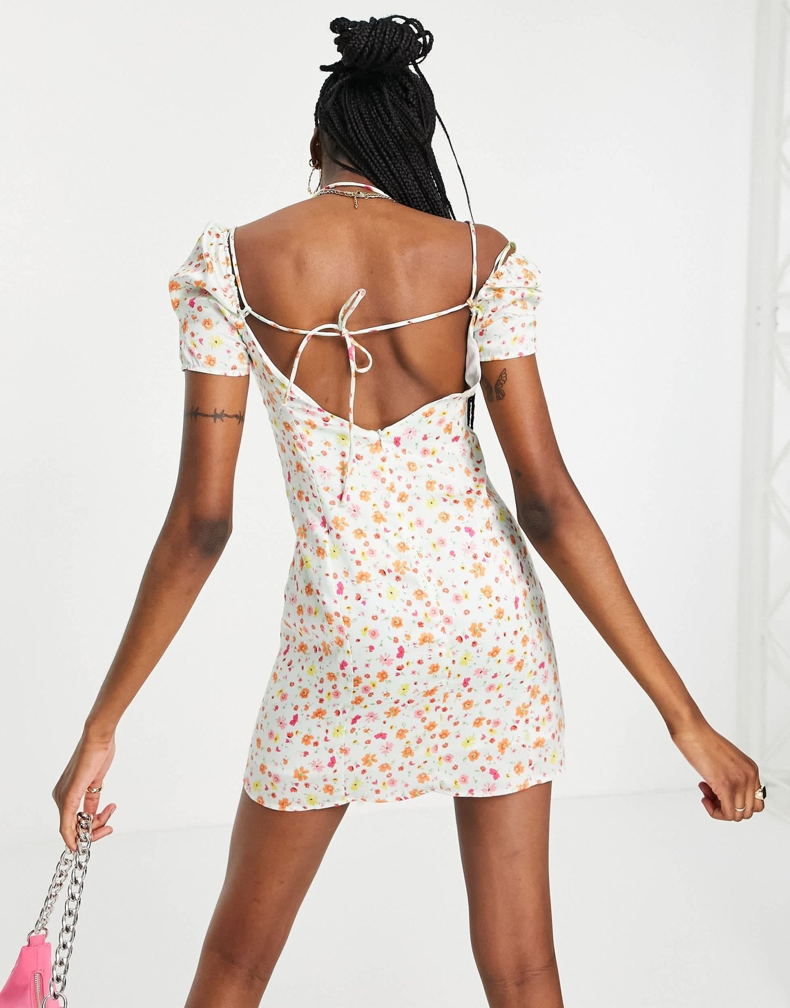 Bershka floral satin mini dress with slit detail in mutli - ASOS Sample Sale