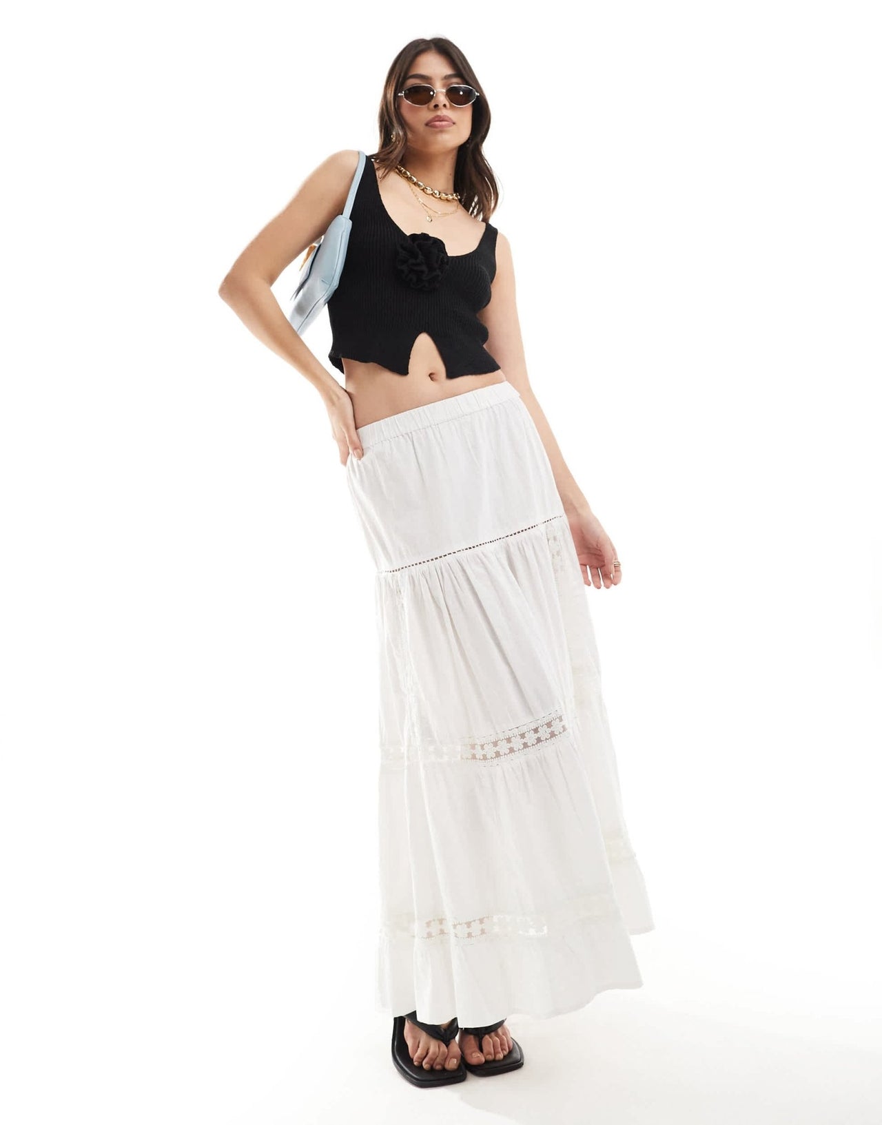 Bershka flower applique crochet halterneck top in black - ASOS Sample Sale