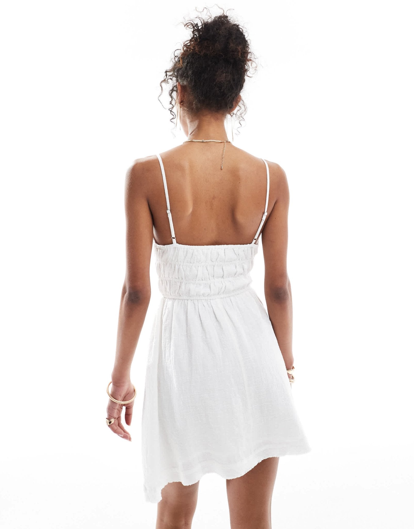 Bershka frill detail strappy mini dress in white - ASOS Sample Sale