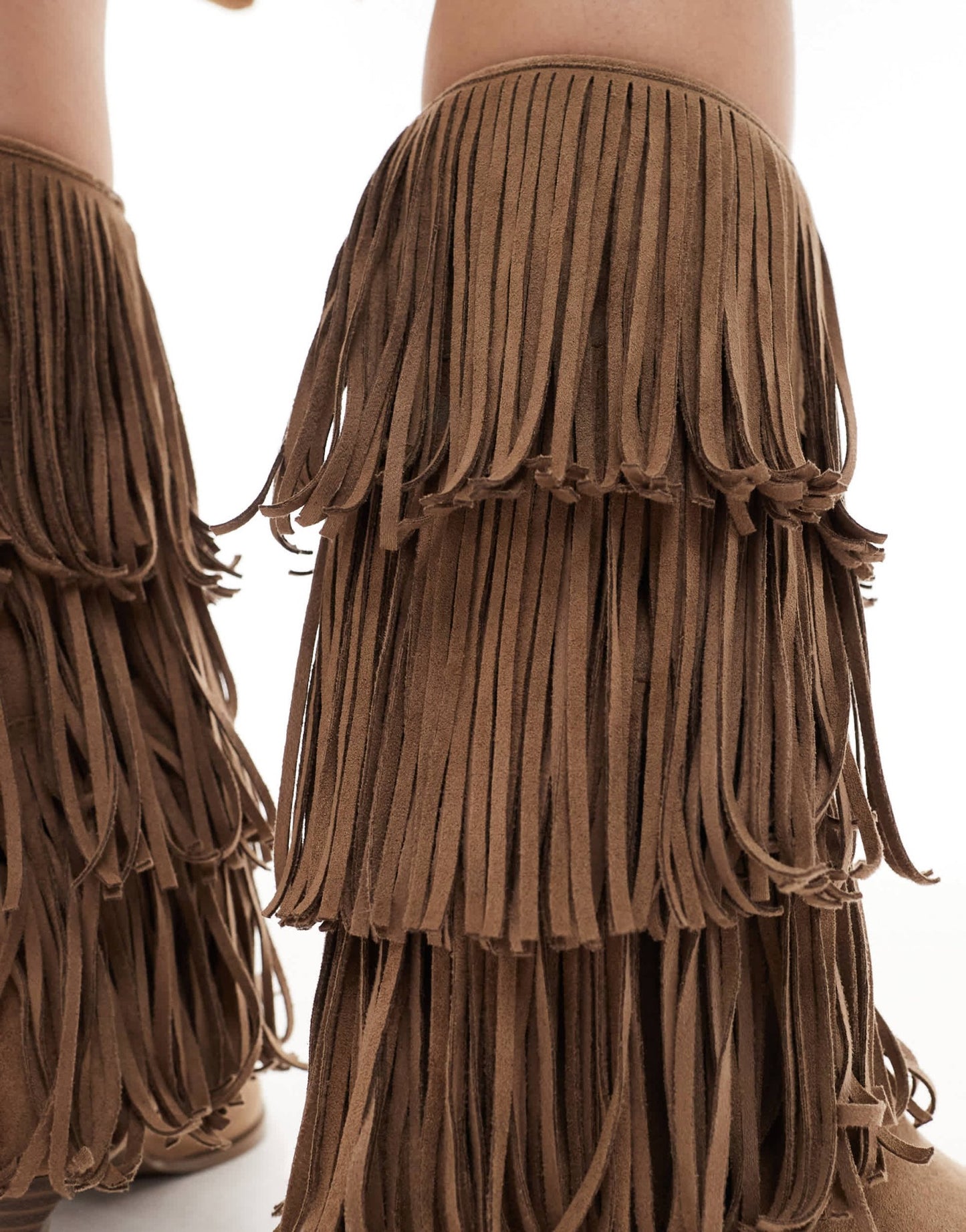 Bershka fringe detail suede heeled boots in tan - ASOS Sample Sale