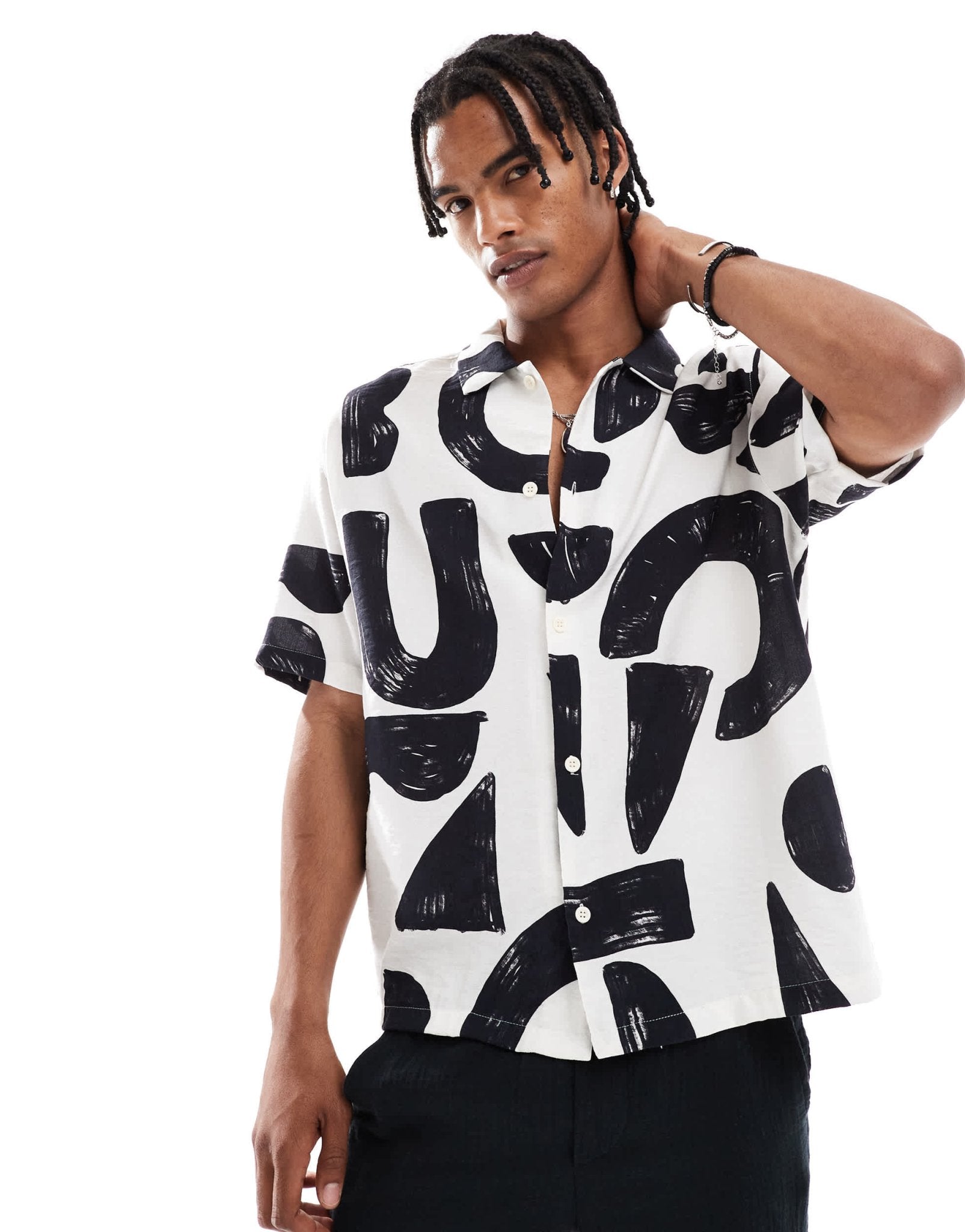 Bershka geometric patterned shirt in white - ASOS Sample Sale