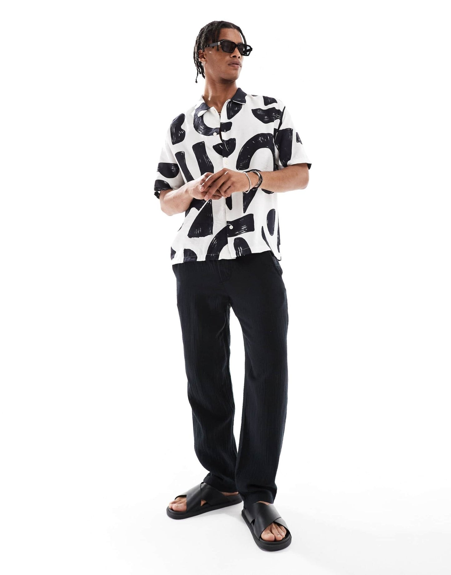 Bershka geometric patterned shirt in white - ASOS Sample Sale